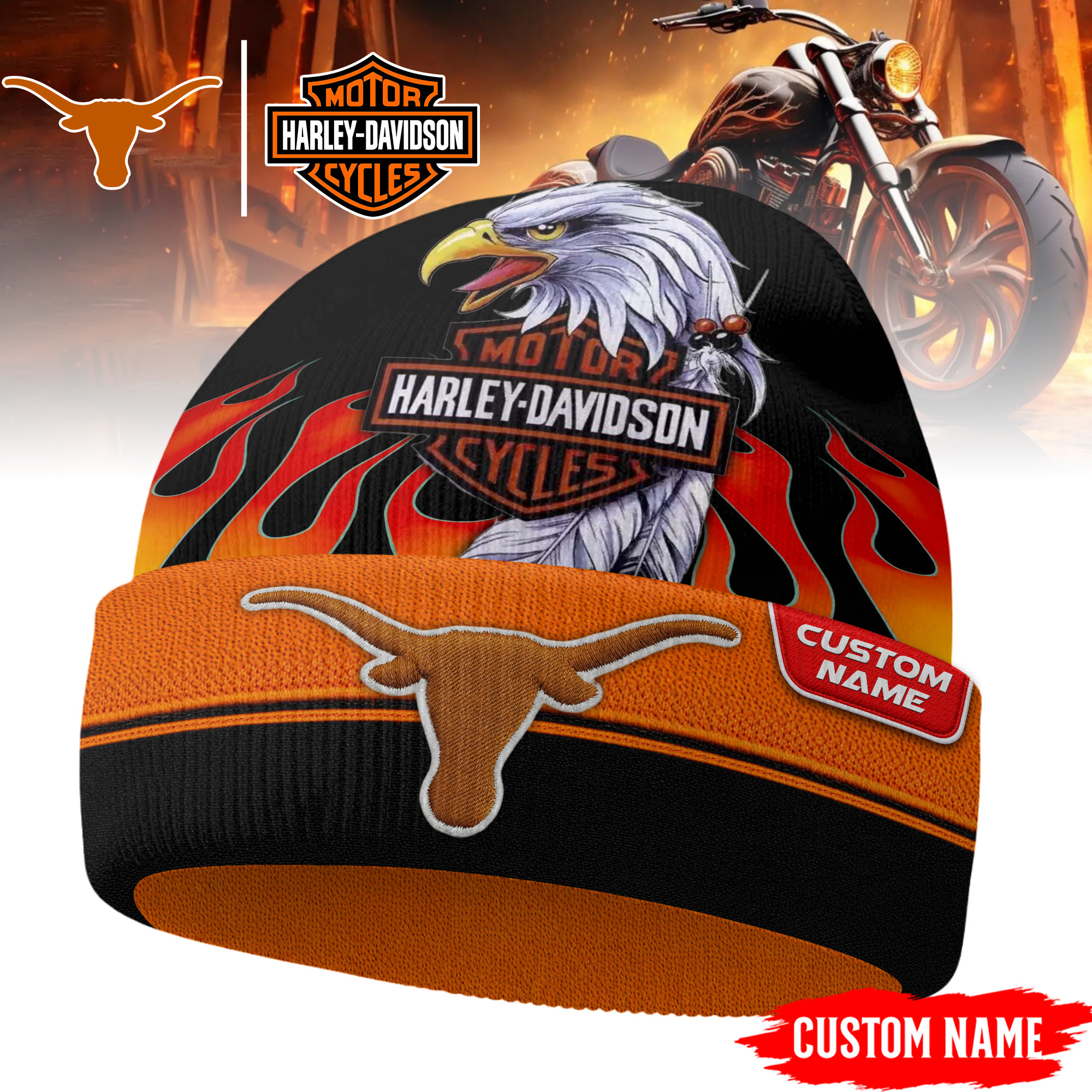 Texas Longhorns | Premium NCAA Harley Davidson Beanie Hat TTH2105316 - Image 2