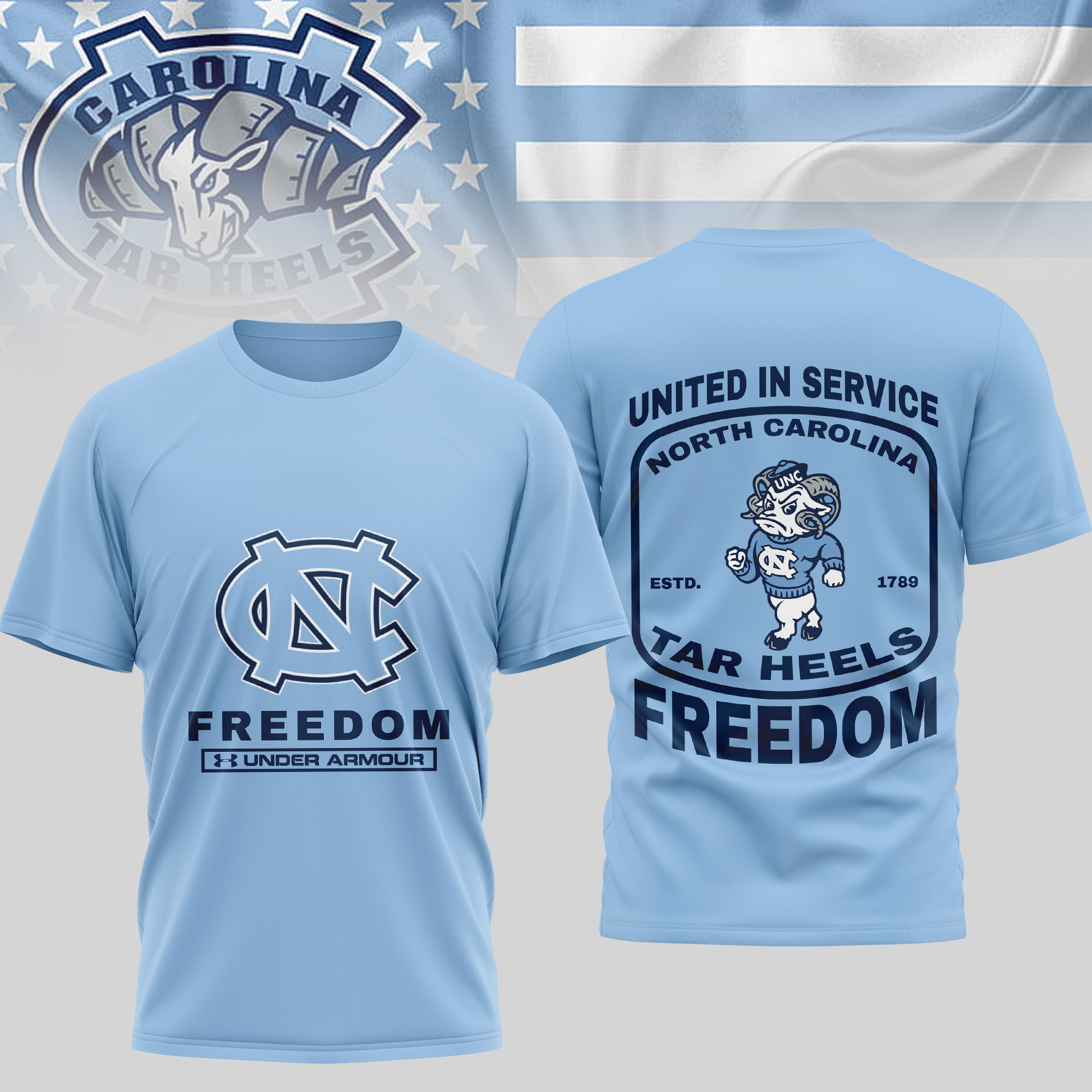 North Carolina Tar Heels | Premium NCAA United In Service 3D Shirt TTH2105276 - Image 2