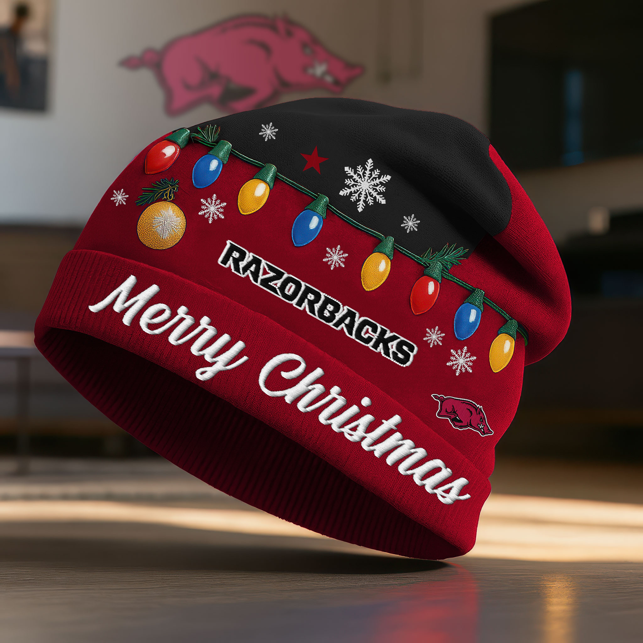 Arkansas Razorbacks | Premium NCAA Christmas Beanie Hat TTH2105274 - Image 2