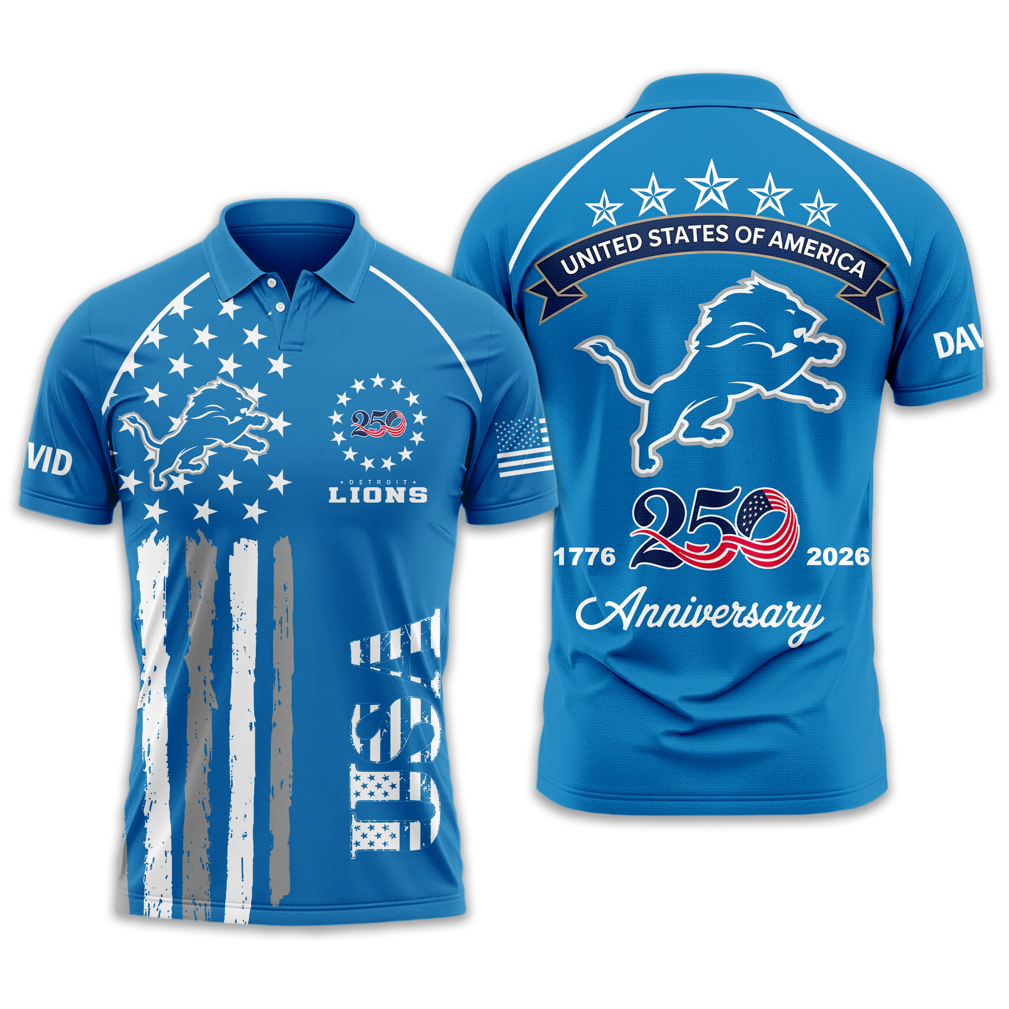 Detroit Lions | Premium NFL American Semiquincentennial Polo Shirt TTH2105344