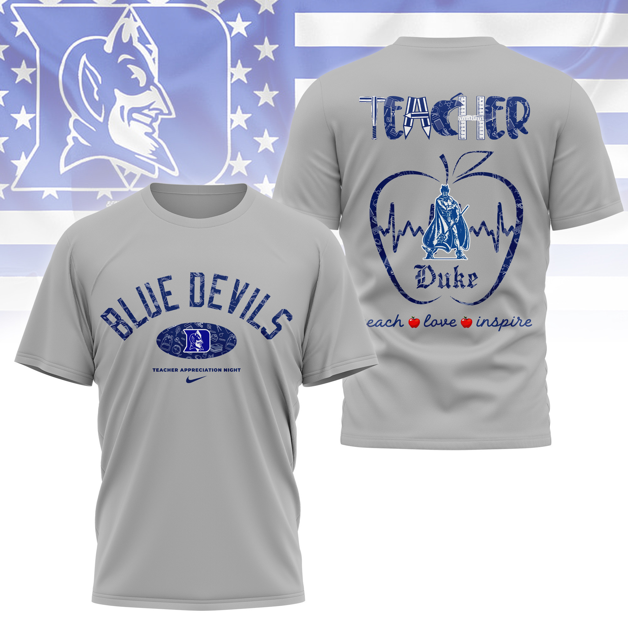 Duke Blue Devils | Premium Teacher Appreciation Day 3D Shirt TTH2105288 - Image 2