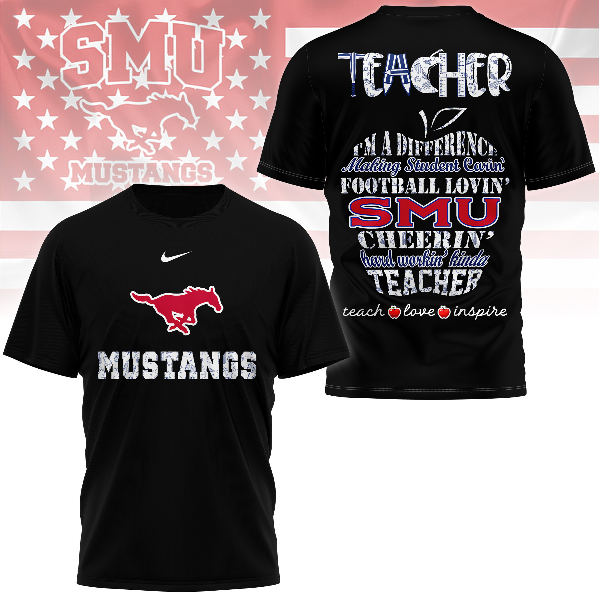SMU Mustangs | Premium Teacher Pride 3D Shirt TTH2105261