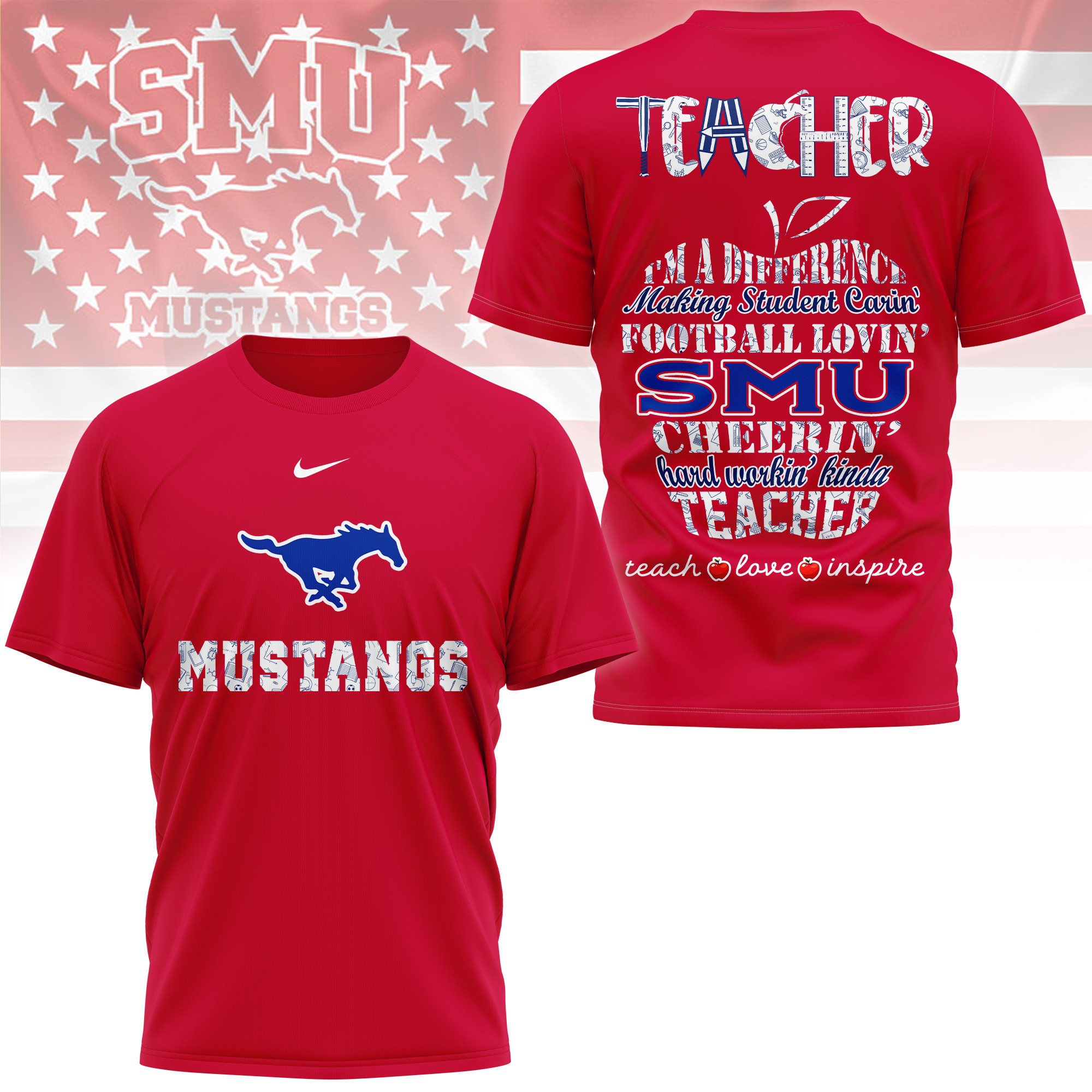 SMU Mustangs | Premium Teacher Pride 3D Shirt TTH2105261 - Image 3