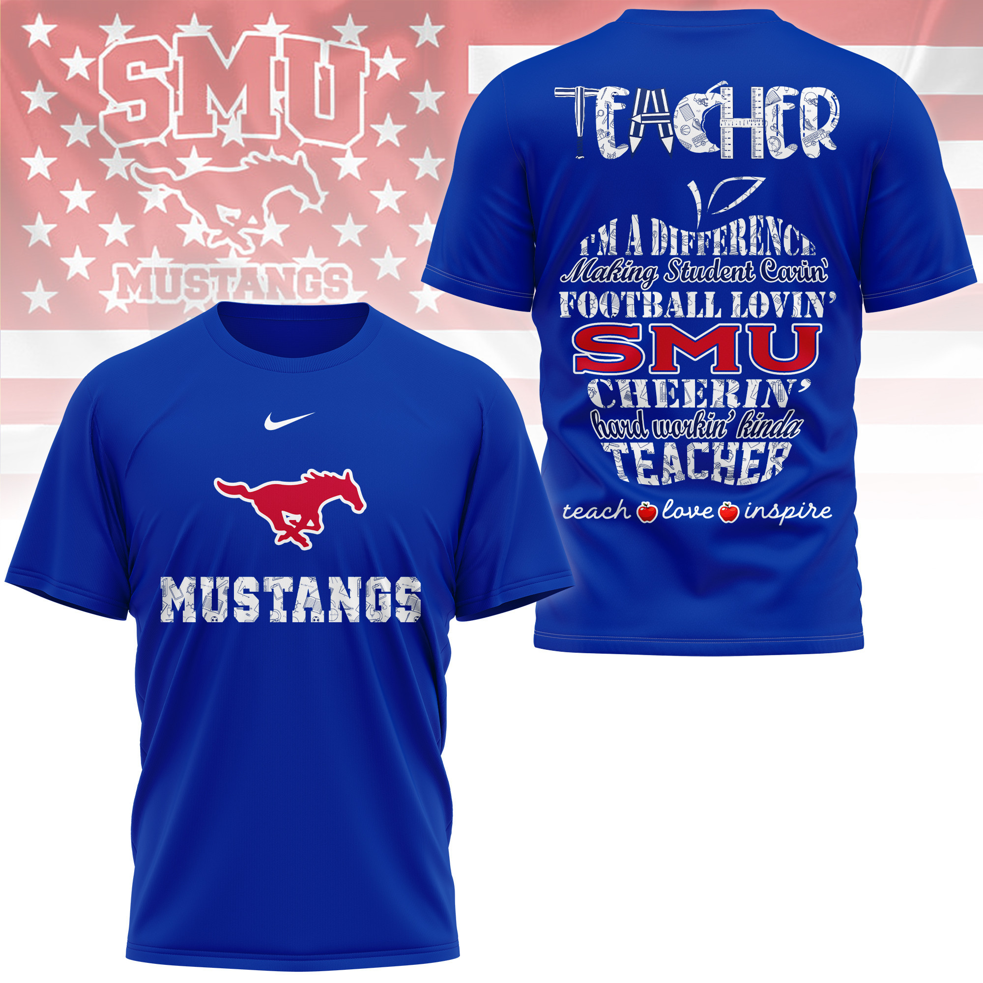 SMU Mustangs | Premium Teacher Pride 3D Shirt TTH2105261 - Image 4