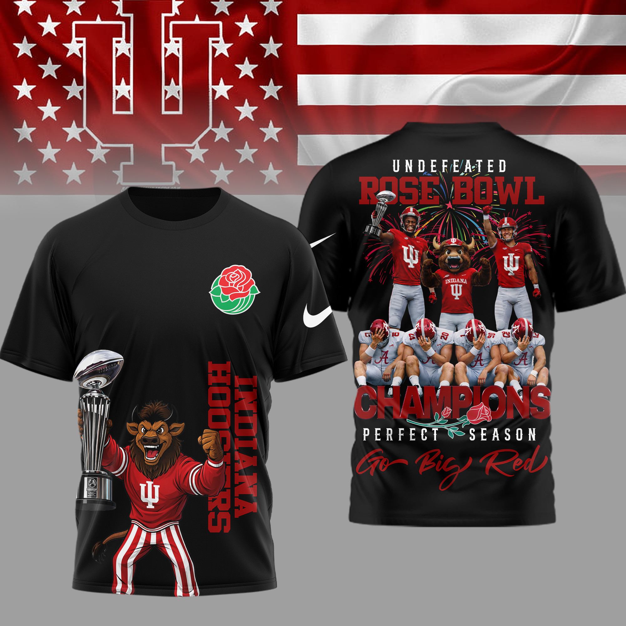 Indiana Hoosiers | Premium NCAA Rose Bowl Champions 3D Shirt TTH2105348 - Image 2