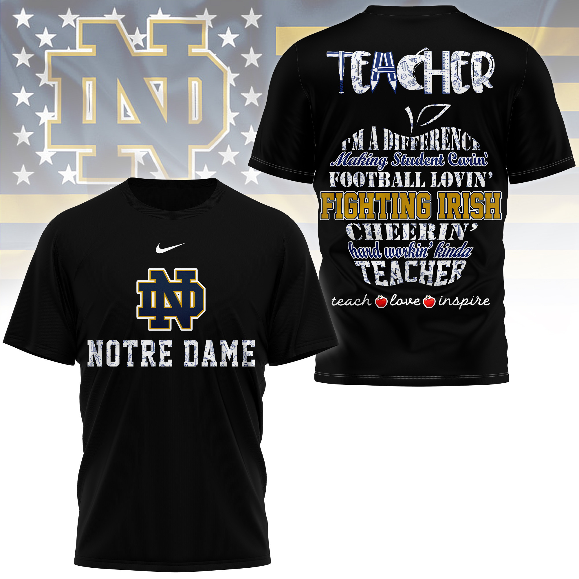 Notre Dame Fighting Irish | Premium Teacher Pride 3D Shirt TTH2105261 - Image 2