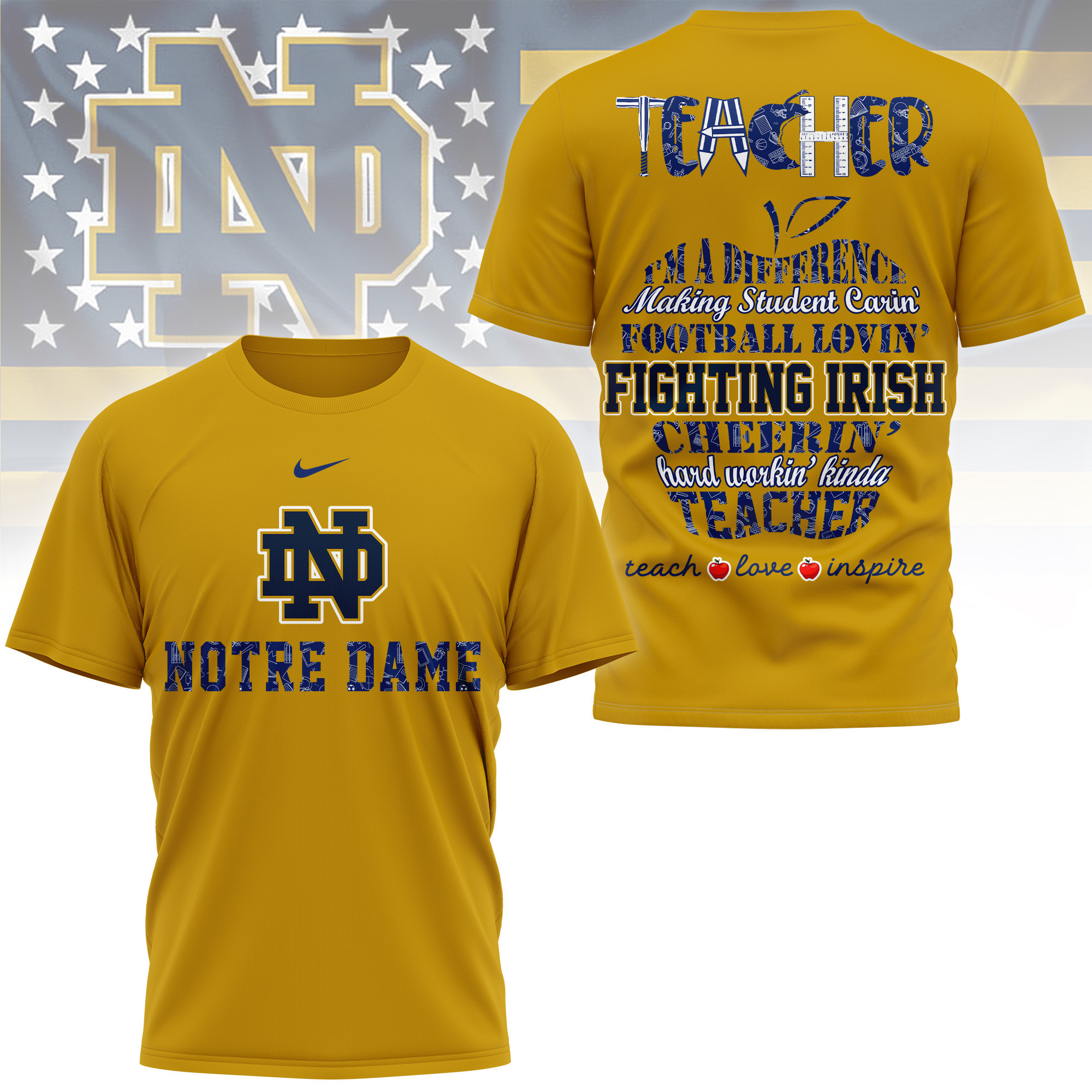 Notre Dame Fighting Irish | Premium Teacher Pride 3D Shirt TTH2105261 - Image 4