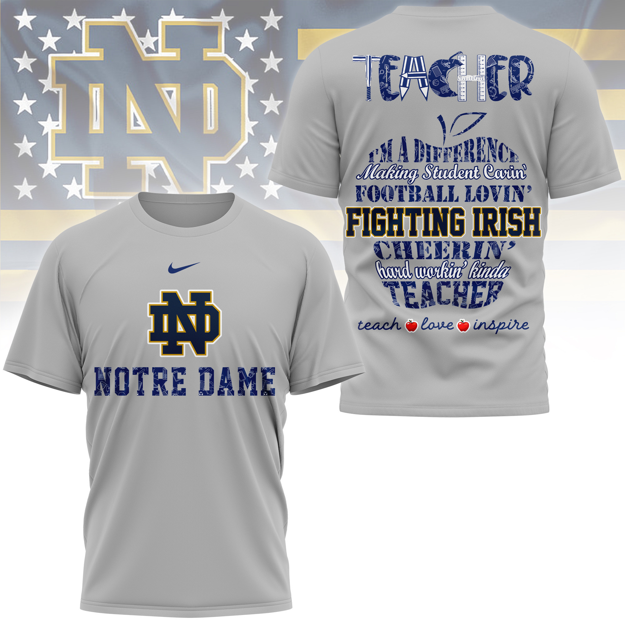 Notre Dame Fighting Irish | Premium Teacher Pride 3D Shirt TTH2105261 - Image 3