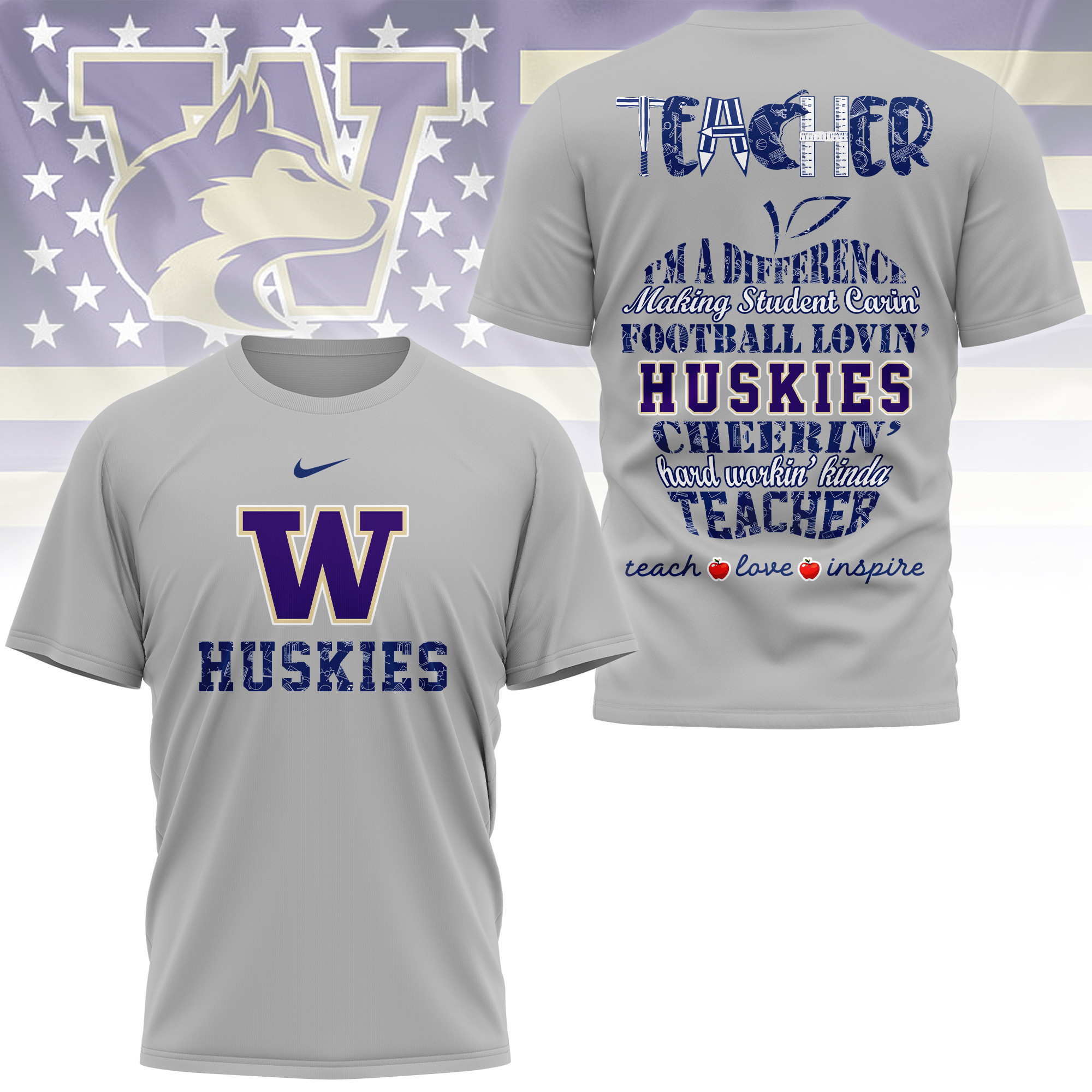 Washington Huskies | Premium Teacher Pride 3D Shirt TTH2105261 - Image 3