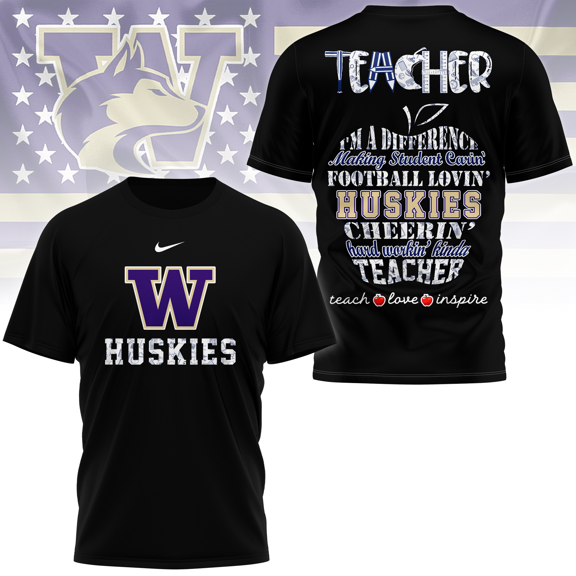 Washington Huskies | Premium Teacher Pride 3D Shirt TTH2105261 - Image 2