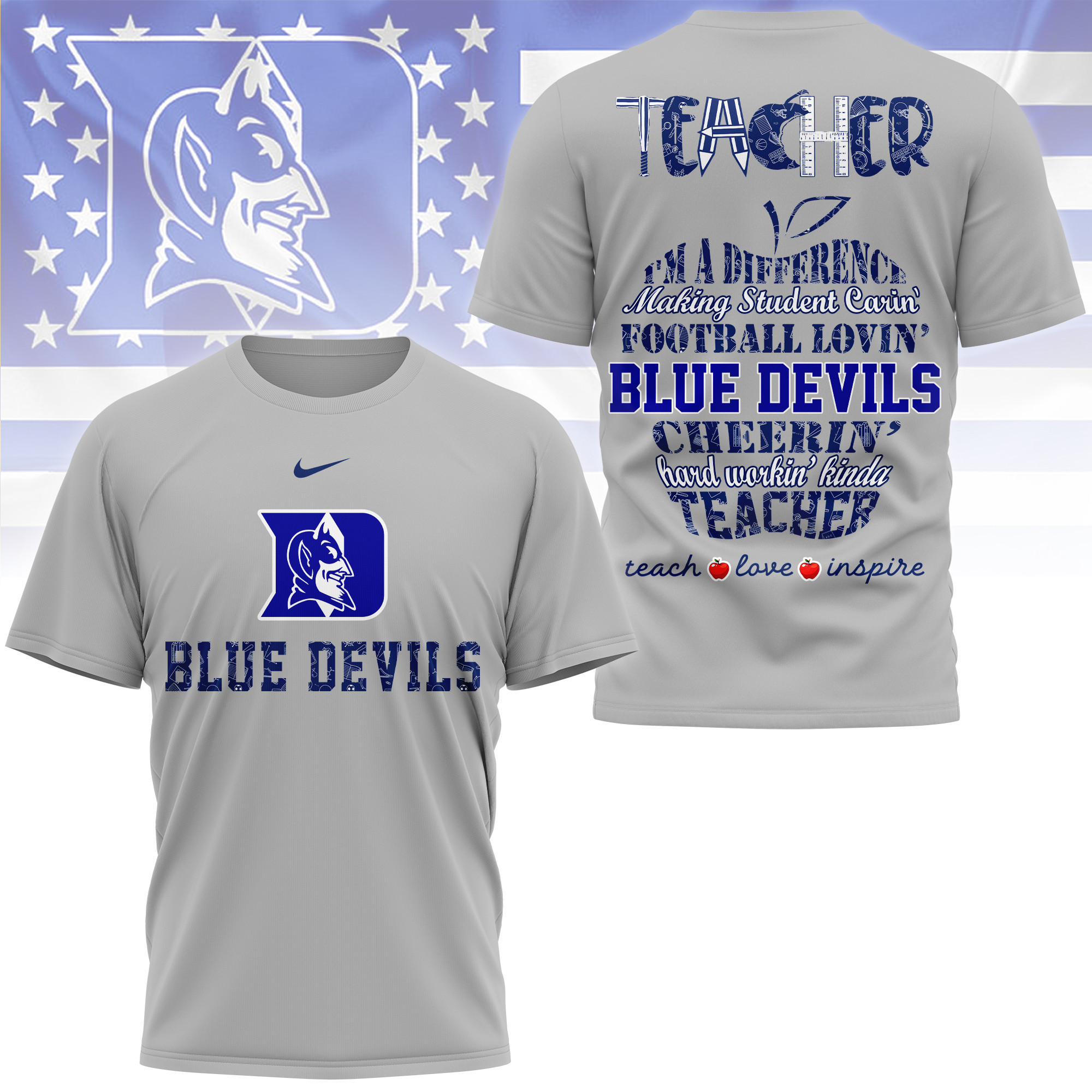 Duke Blue Devils | Premium Teacher Pride 3D Shirt TTH2105261 - Image 3