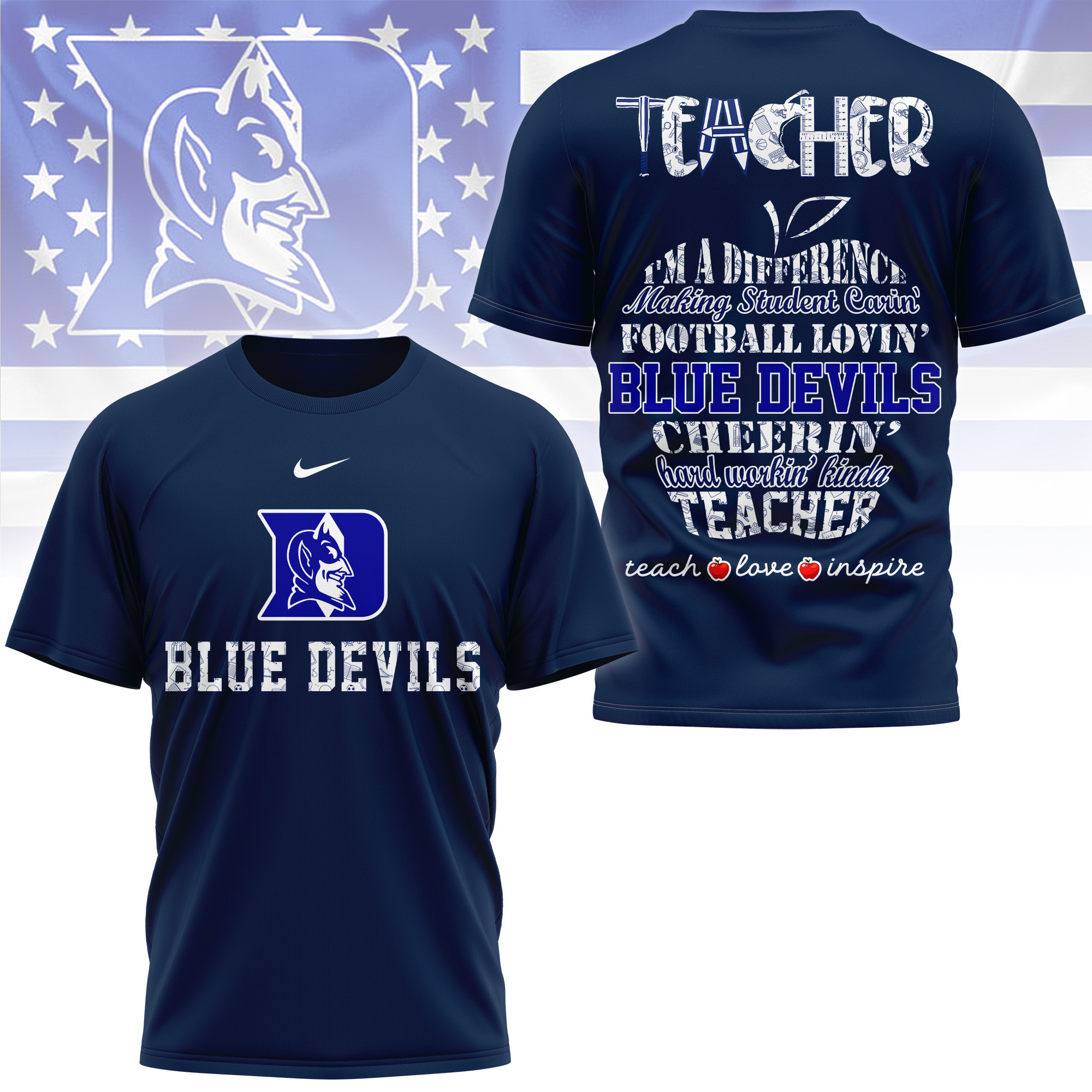 Duke Blue Devils | Premium Teacher Pride 3D Shirt TTH2105261 - Image 4