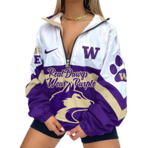 Washington Huskies | Premium Women’s Printed V-Neck Zipper Sweatshirt Jackets TTH2105117