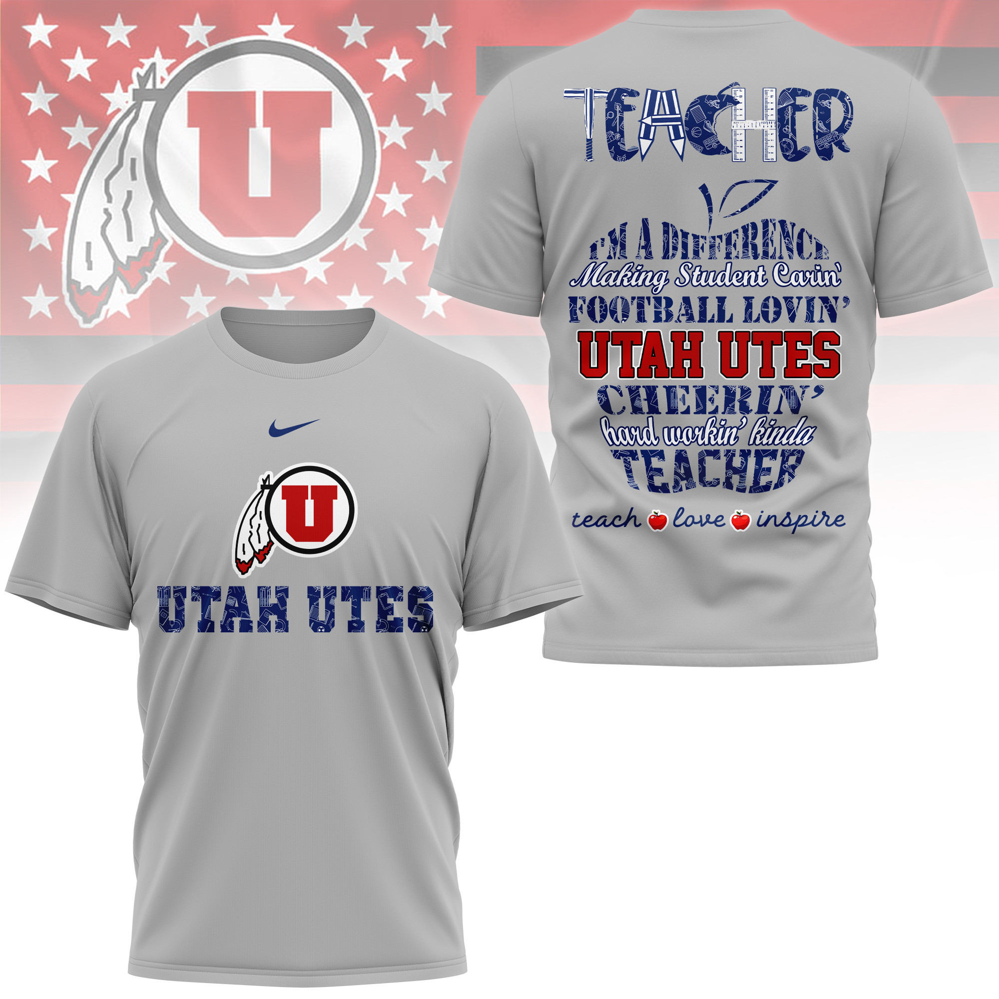 Utah Utes | Premium Teacher Pride 3D Shirt TTH2105261 - Image 2