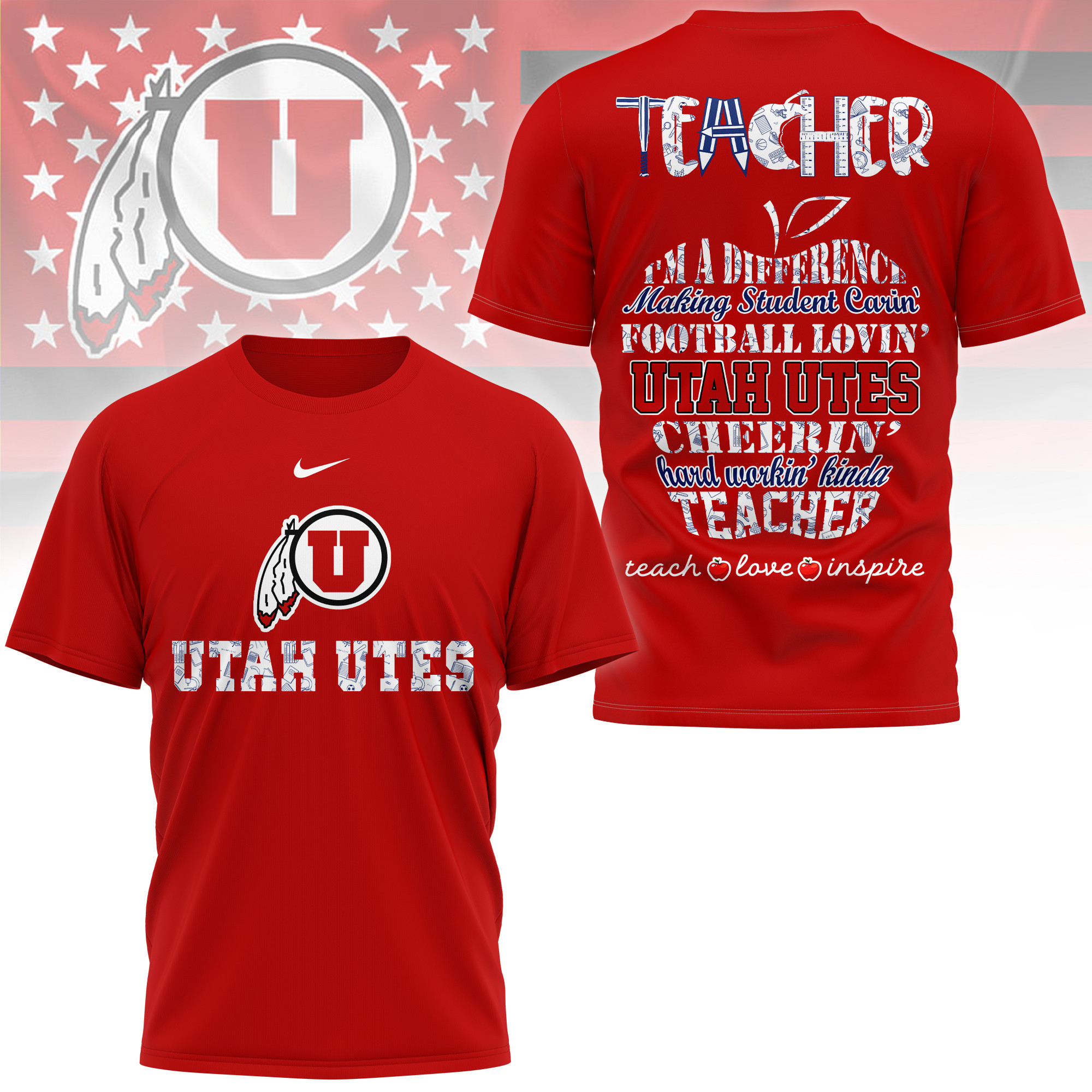 Utah Utes | Premium Teacher Pride 3D Shirt TTH2105261 - Image 3