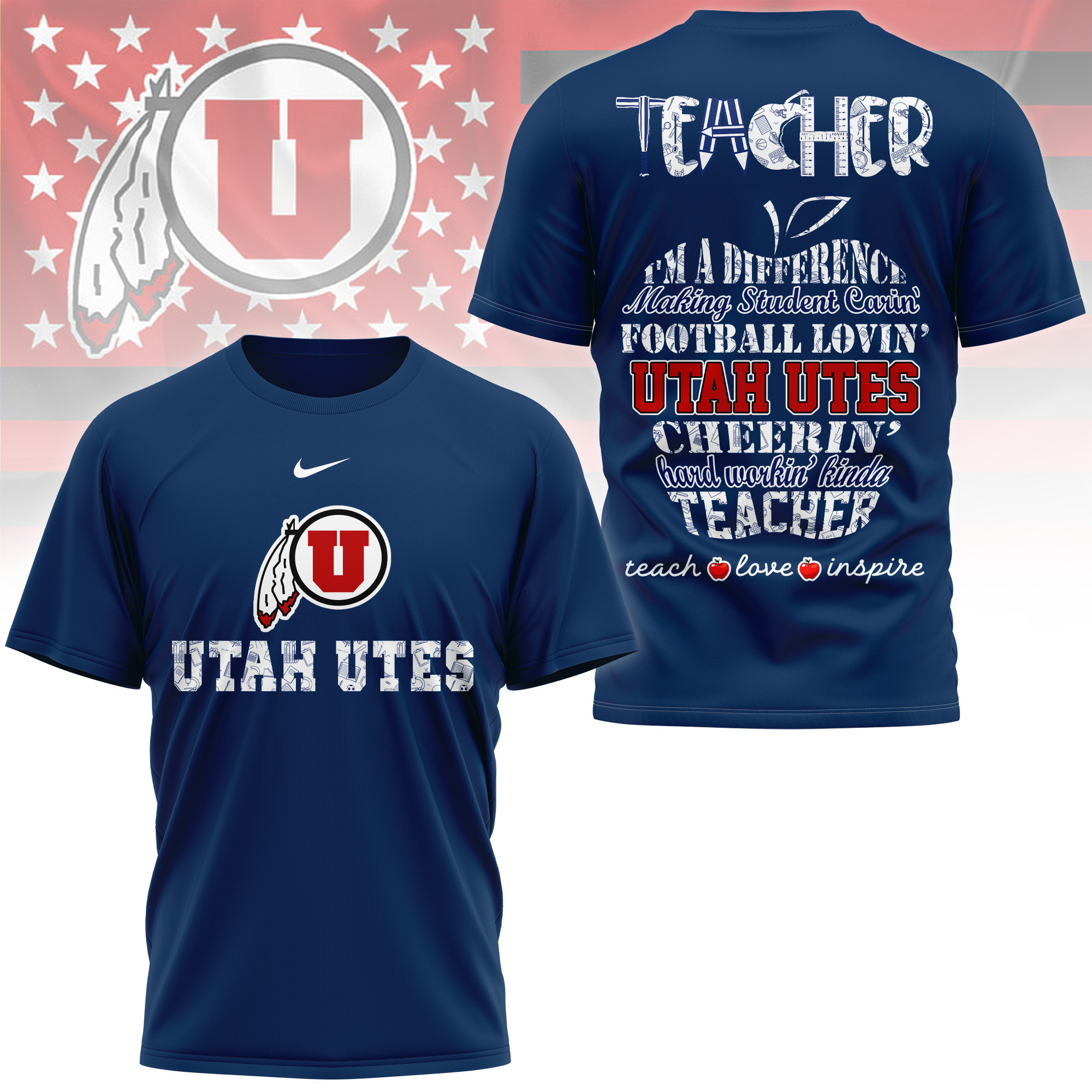 Utah Utes | Premium Teacher Pride 3D Shirt TTH2105261 - Image 4