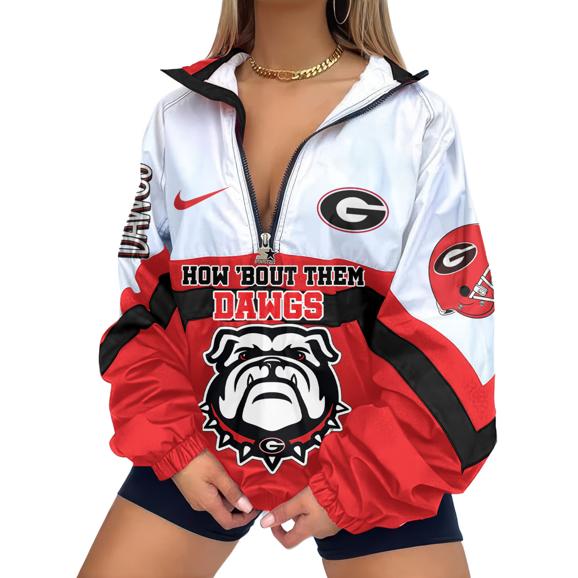 Georgia Bulldogs | Premium Women’s Printed V-Neck Zipper Sweatshirt Jackets TTH2105117