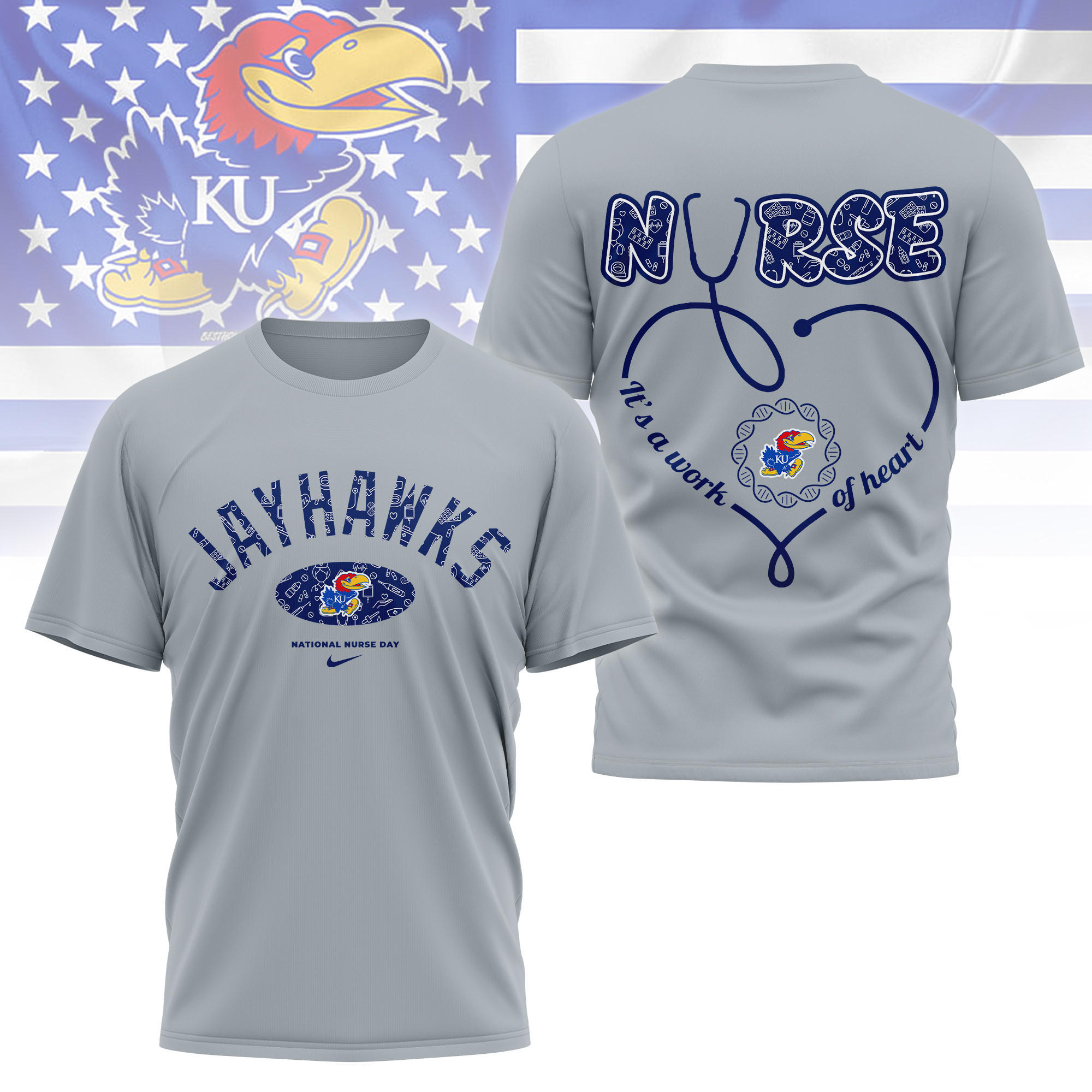 Kansas Jayhawks | Premium Nurse Appreciation Day 3D Shirt TTH2105281 - Image 2