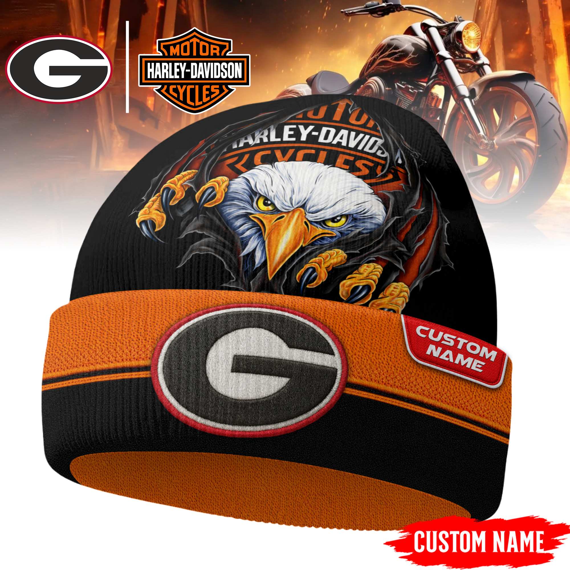 Georgia Bulldogs | Premium NCAA Harley Davidson Beanie Hat TTH2105316