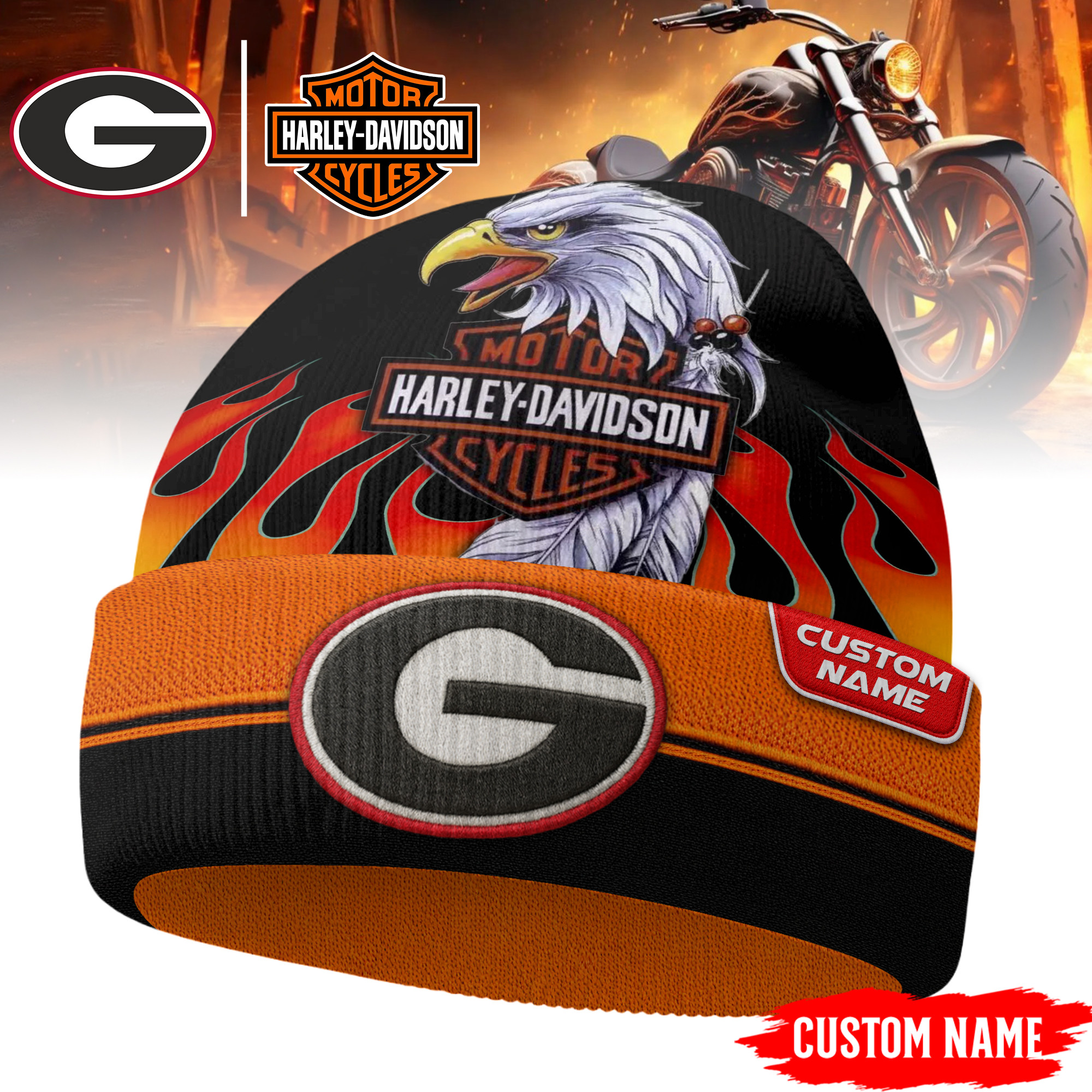 Georgia Bulldogs | Premium NCAA Harley Davidson Beanie Hat TTH2105316 - Image 2