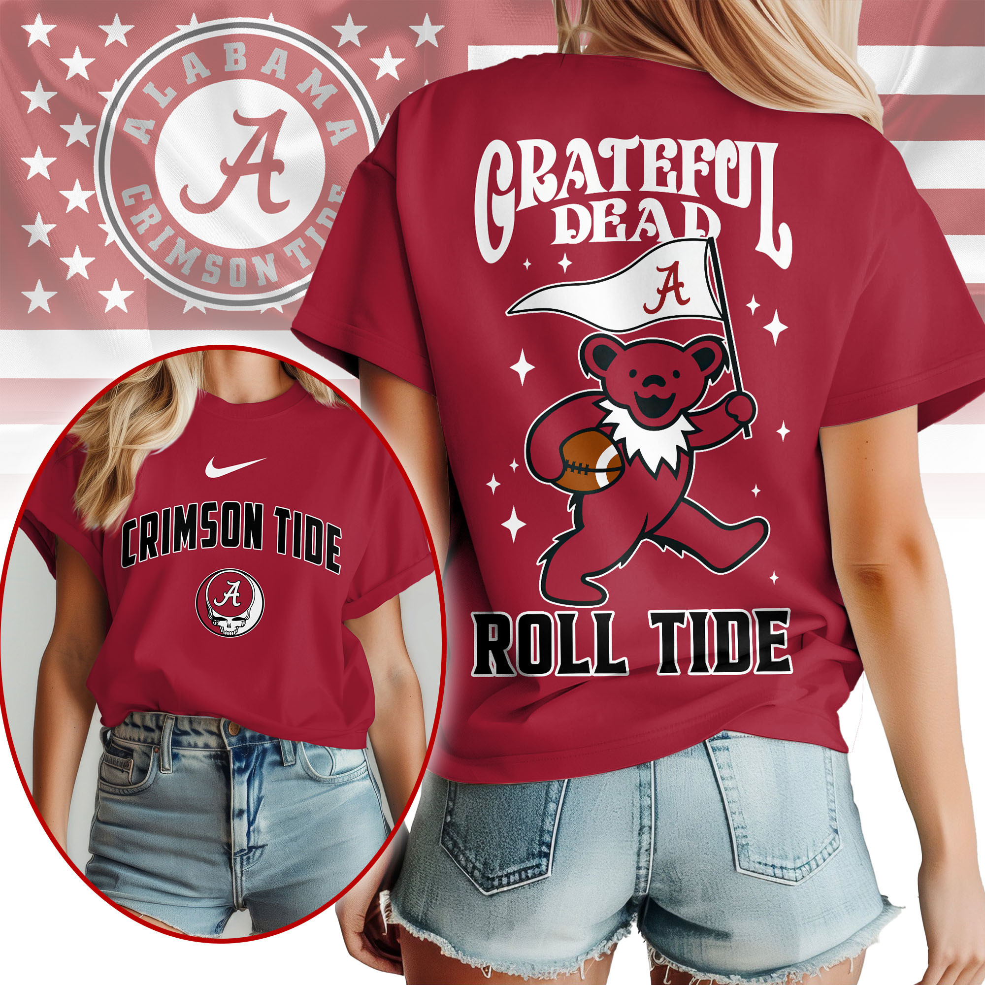 Alabama Crimson Tide | Premium NCAA Grateful Dead Pride 3D Shirt TTH2105299 - Image 2