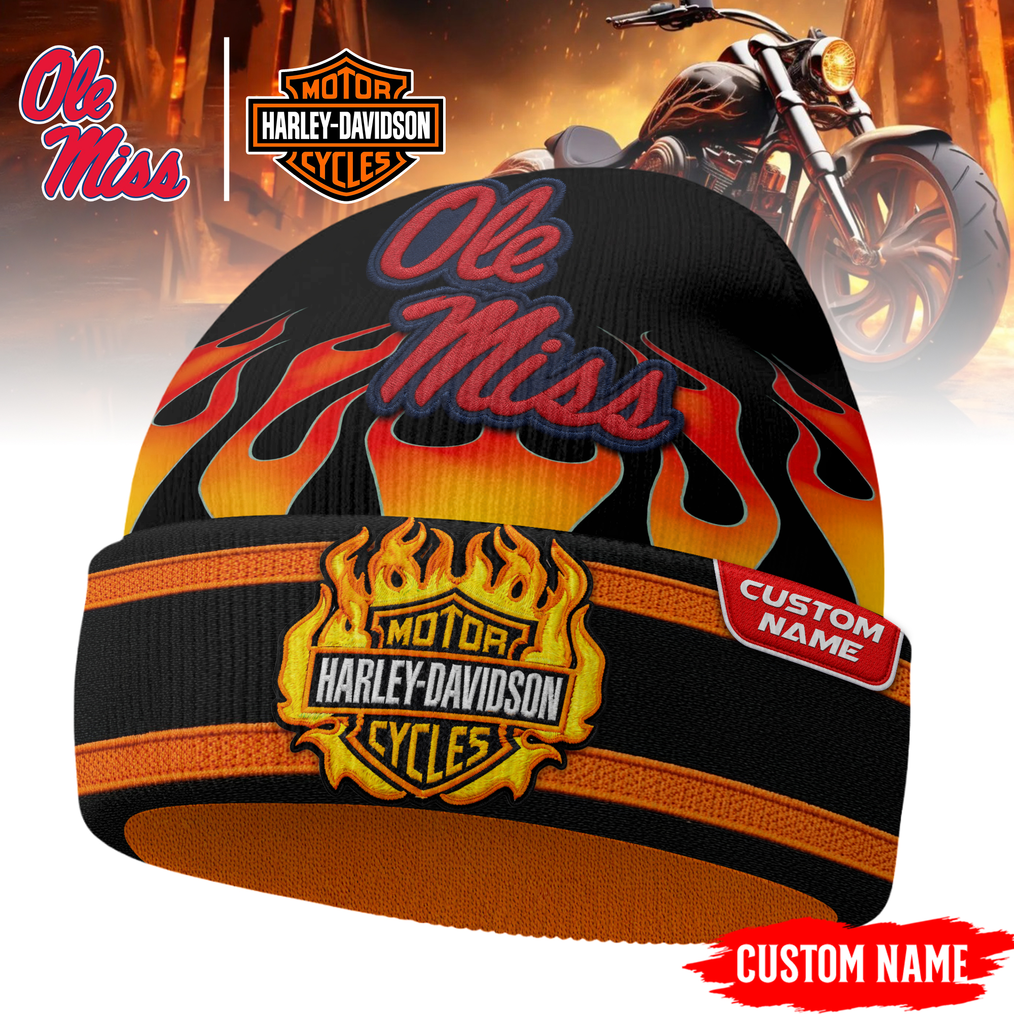 Ole Miss Rebels | Premium NCAA Harley Davidson Beanie Hat TTH2105316 - Image 3