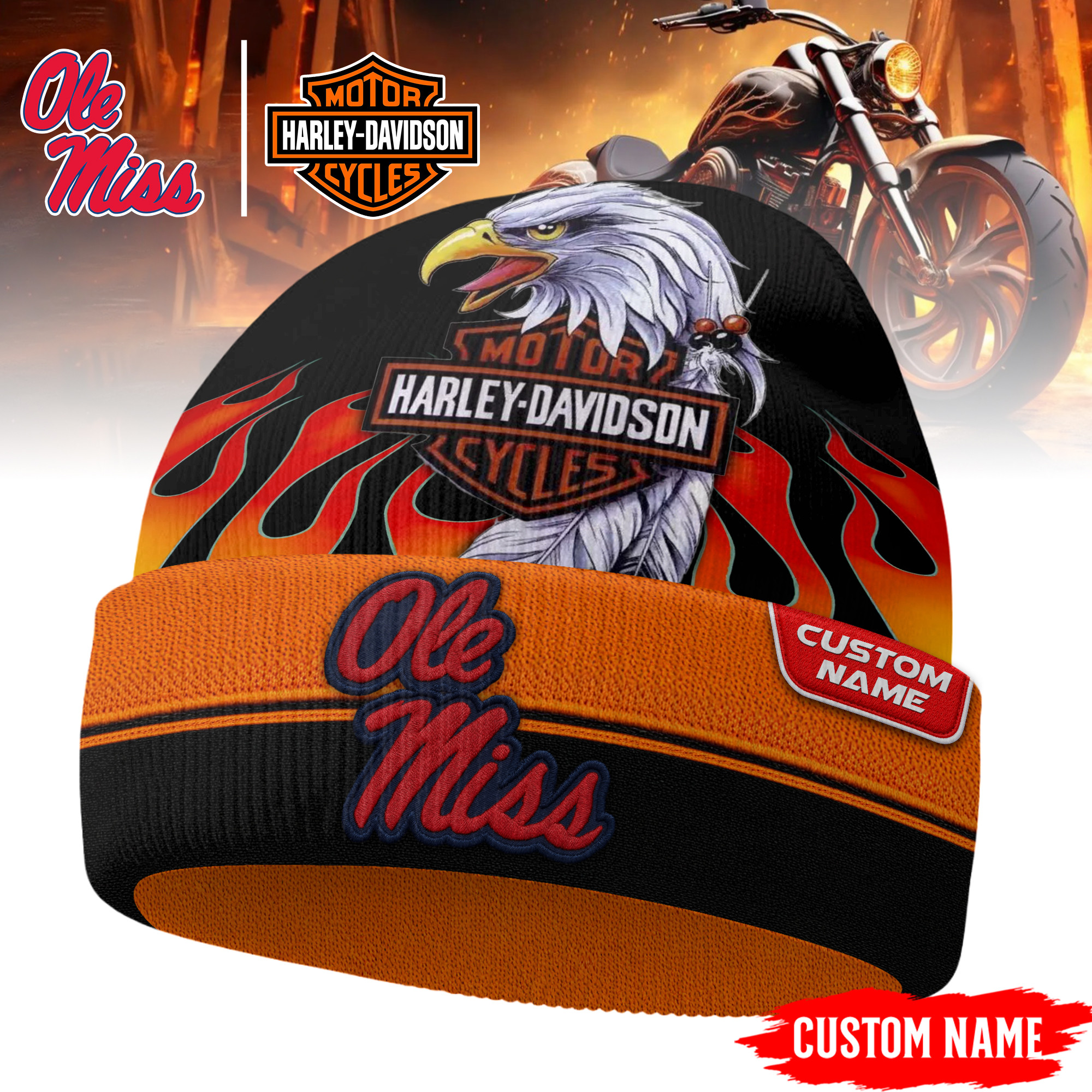 Ole Miss Rebels | Premium NCAA Harley Davidson Beanie Hat TTH2105316 - Image 2