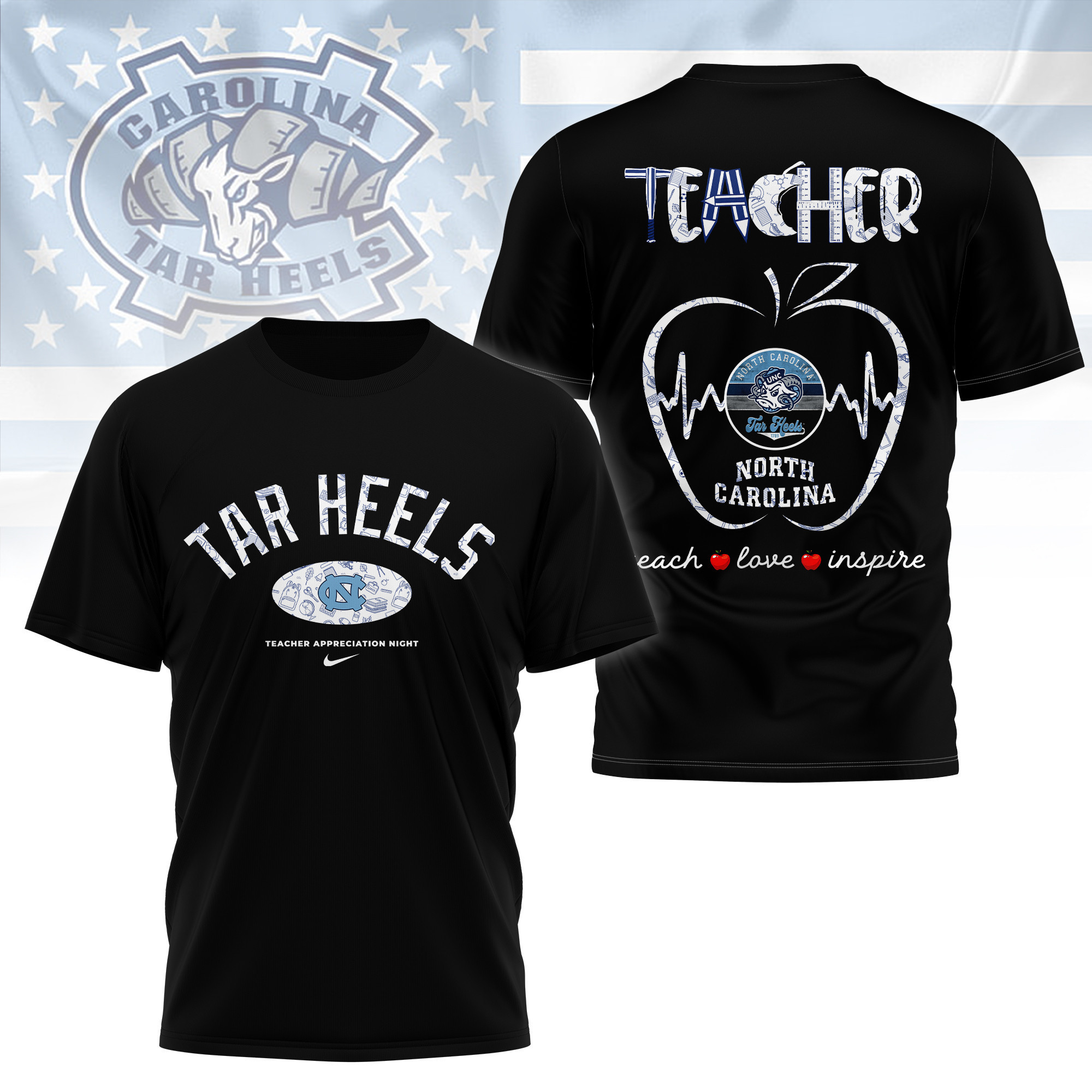 North Carolina Tar Heels | Premium Teacher Appreciation Day 3D Shirt TTH2105288