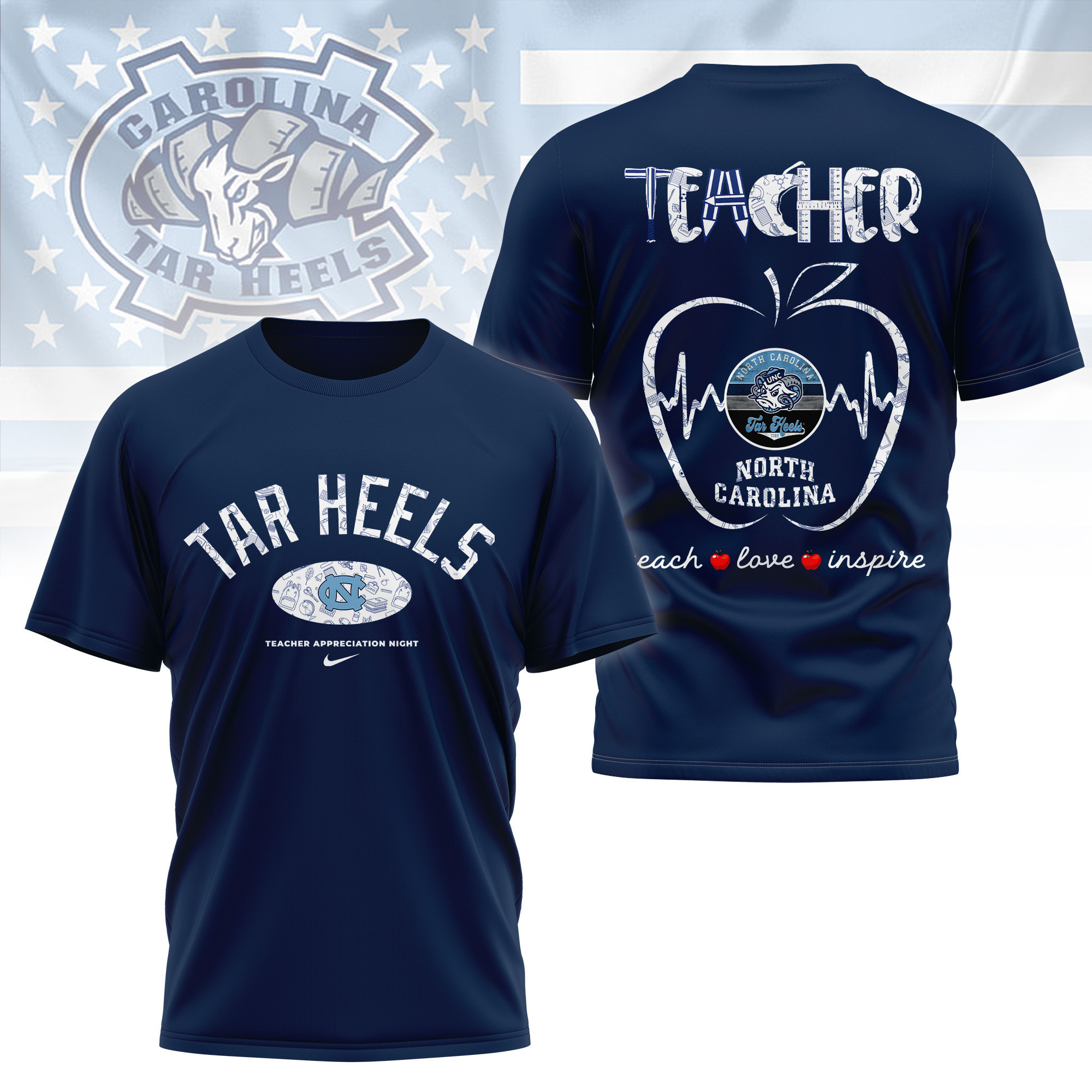 North Carolina Tar Heels | Premium Teacher Appreciation Day 3D Shirt TTH2105288 - Image 2