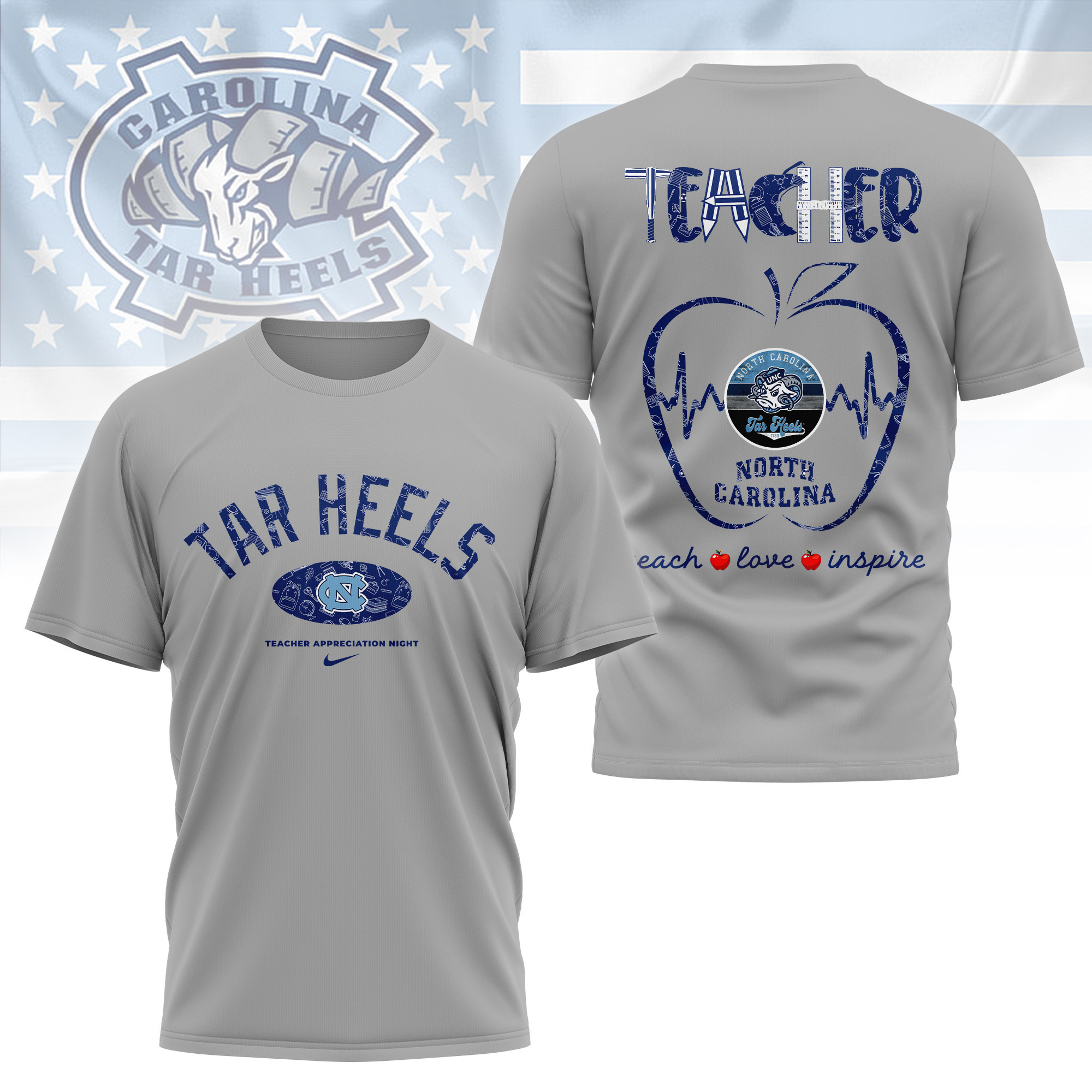 North Carolina Tar Heels | Premium Teacher Appreciation Day 3D Shirt TTH2105288 - Image 3