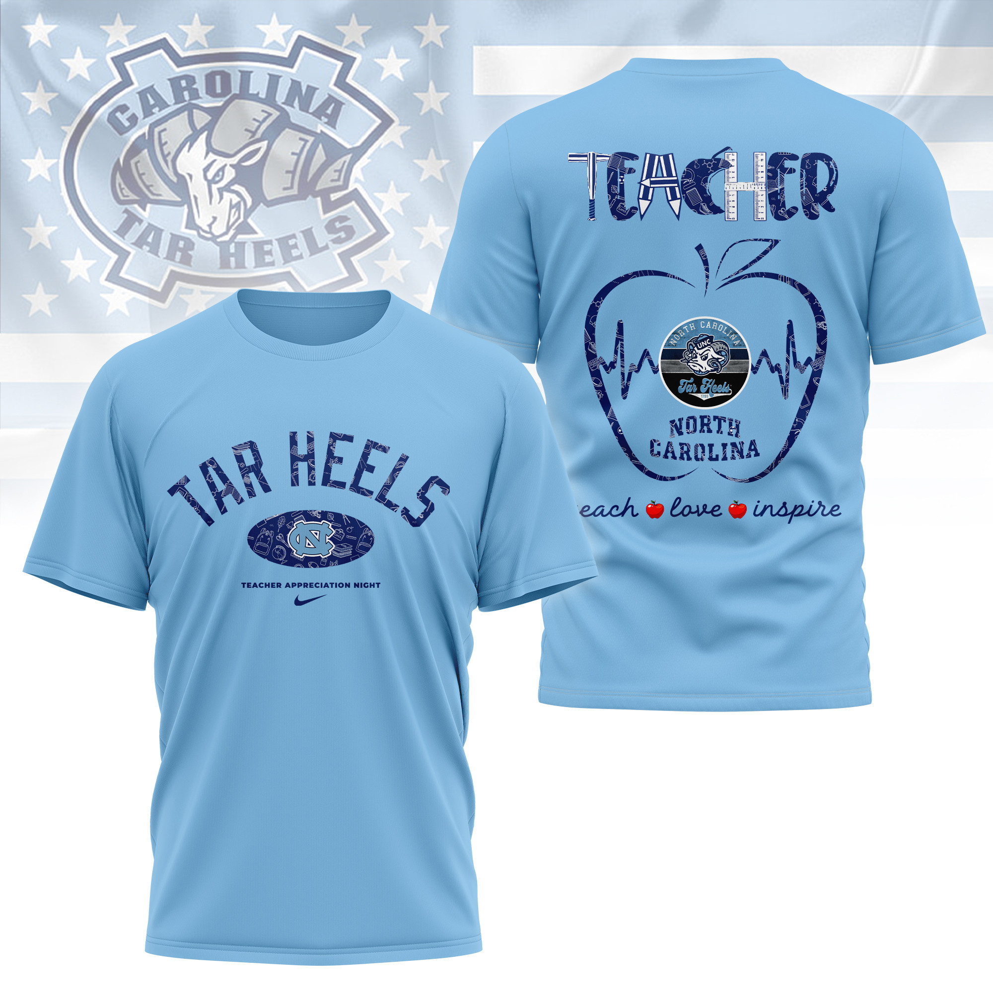 North Carolina Tar Heels | Premium Teacher Appreciation Day 3D Shirt TTH2105288 - Image 4
