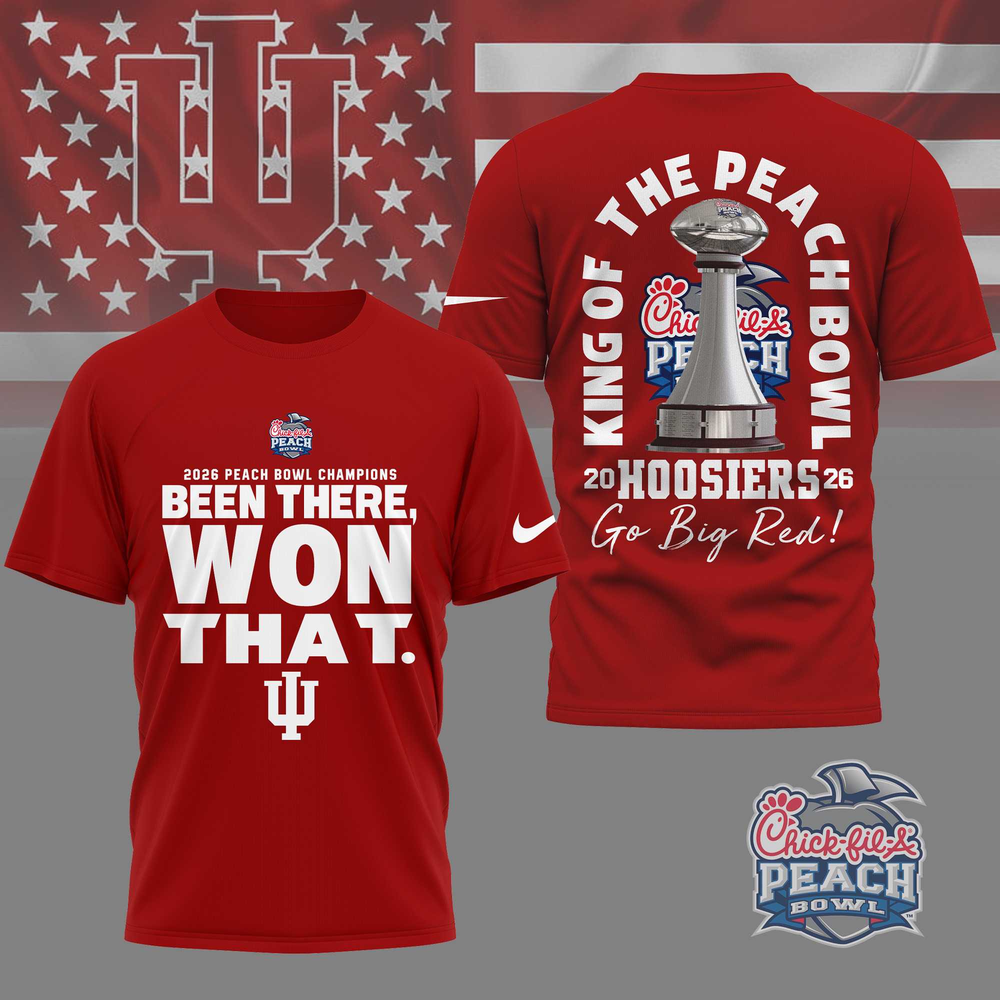 Indiana Hoosiers | Premium NCAA Peach Bowl Champions 3D Shirt TTH2105336 - Image 2