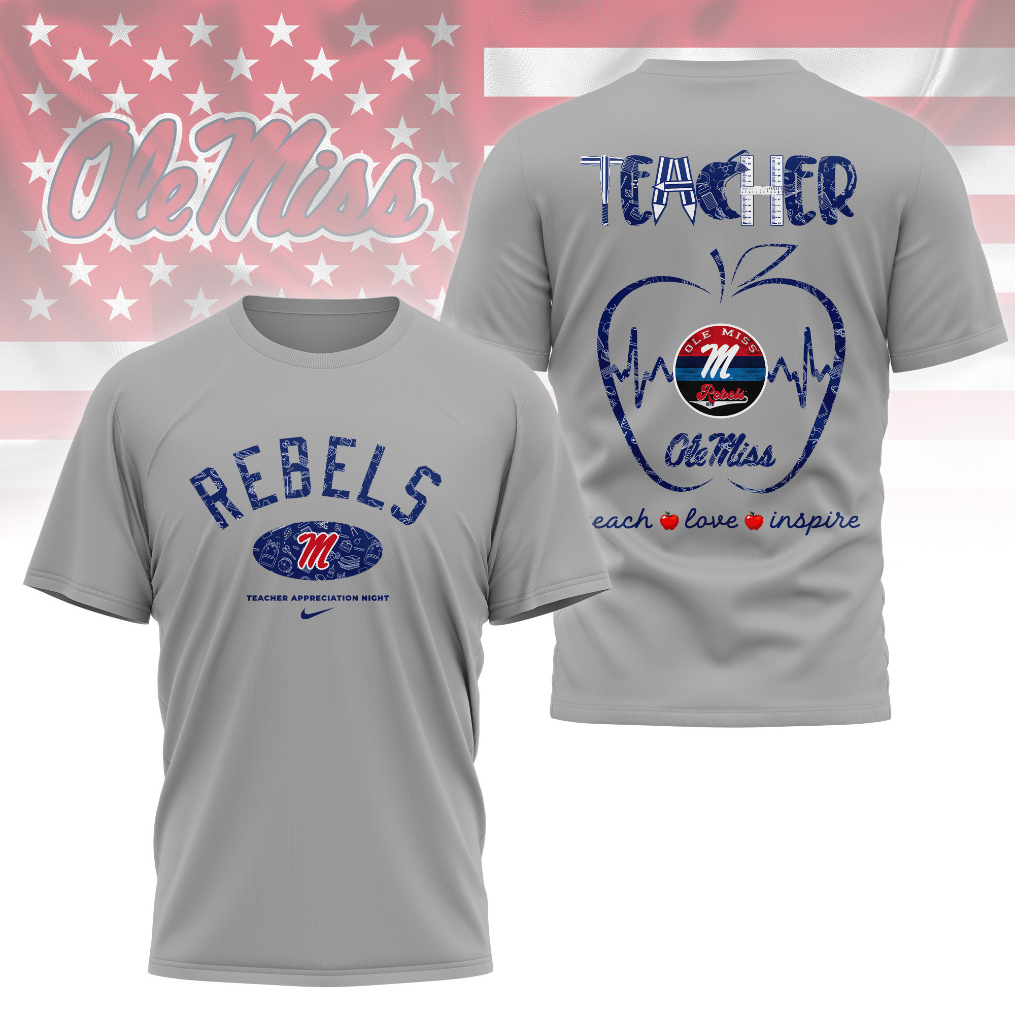 Ole Miss Rebell | Premium Teacher Appreciation Day 3D Shirt TTH2105288 - Image 2