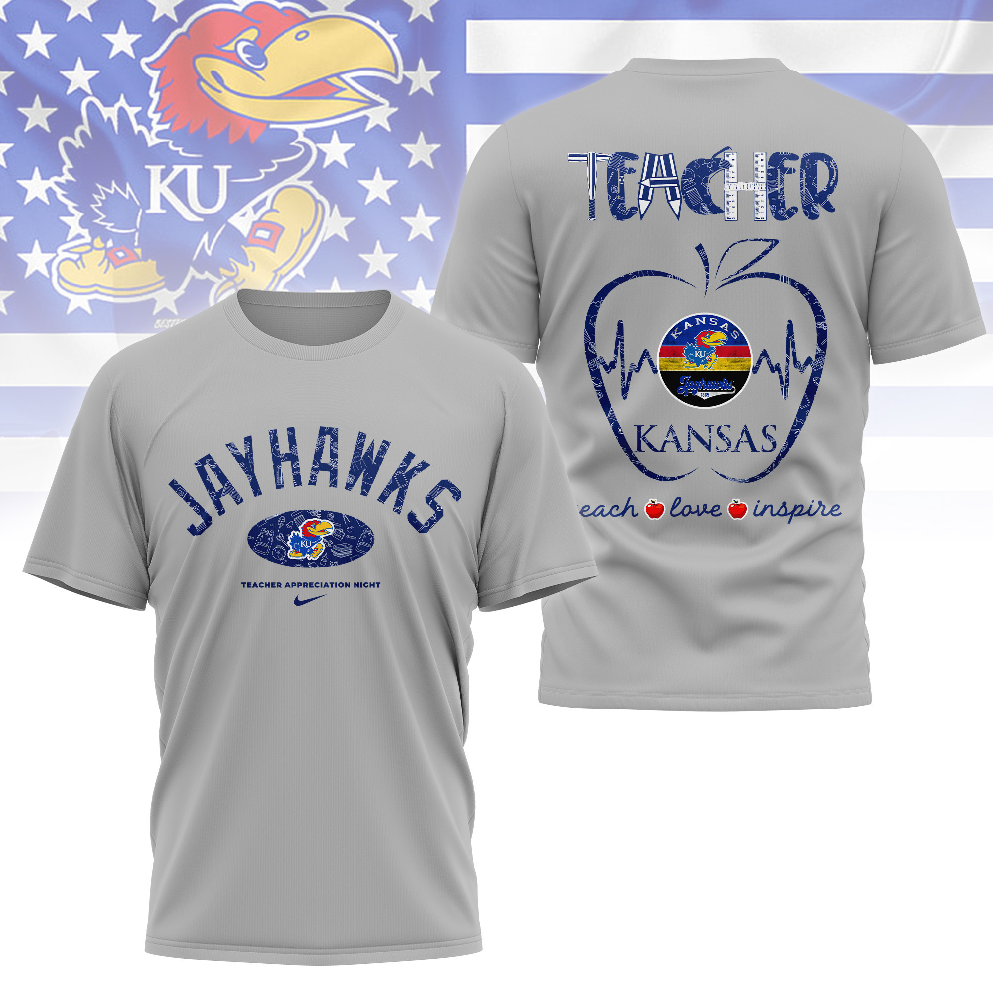 Kansas Jayhawks | Premium Teacher Appreciation Day 3D Shirt TTH2105288 - Image 2