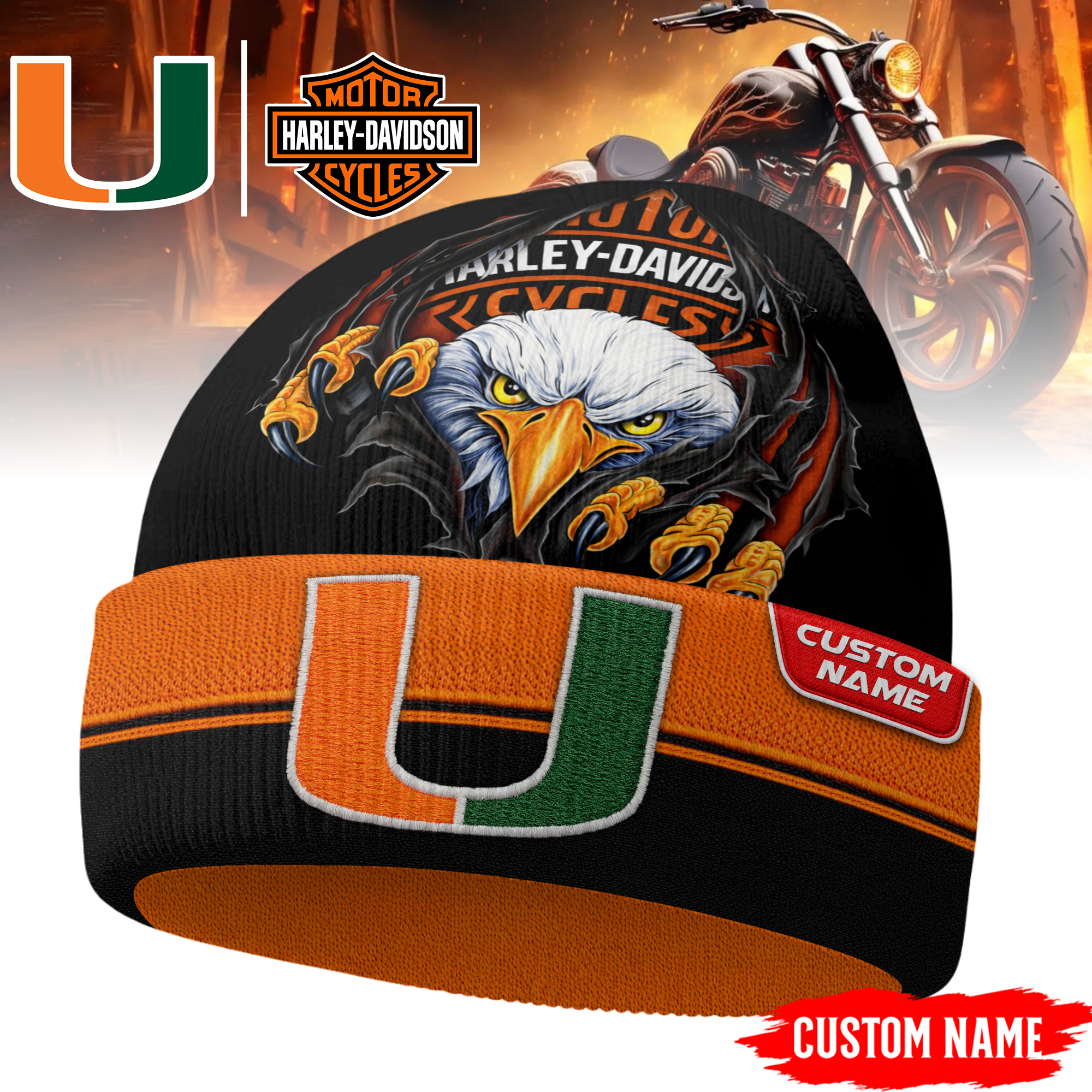 Miami Hurricanes | Premium NCAA Harley Davidson Beanie Hat TTH2105316