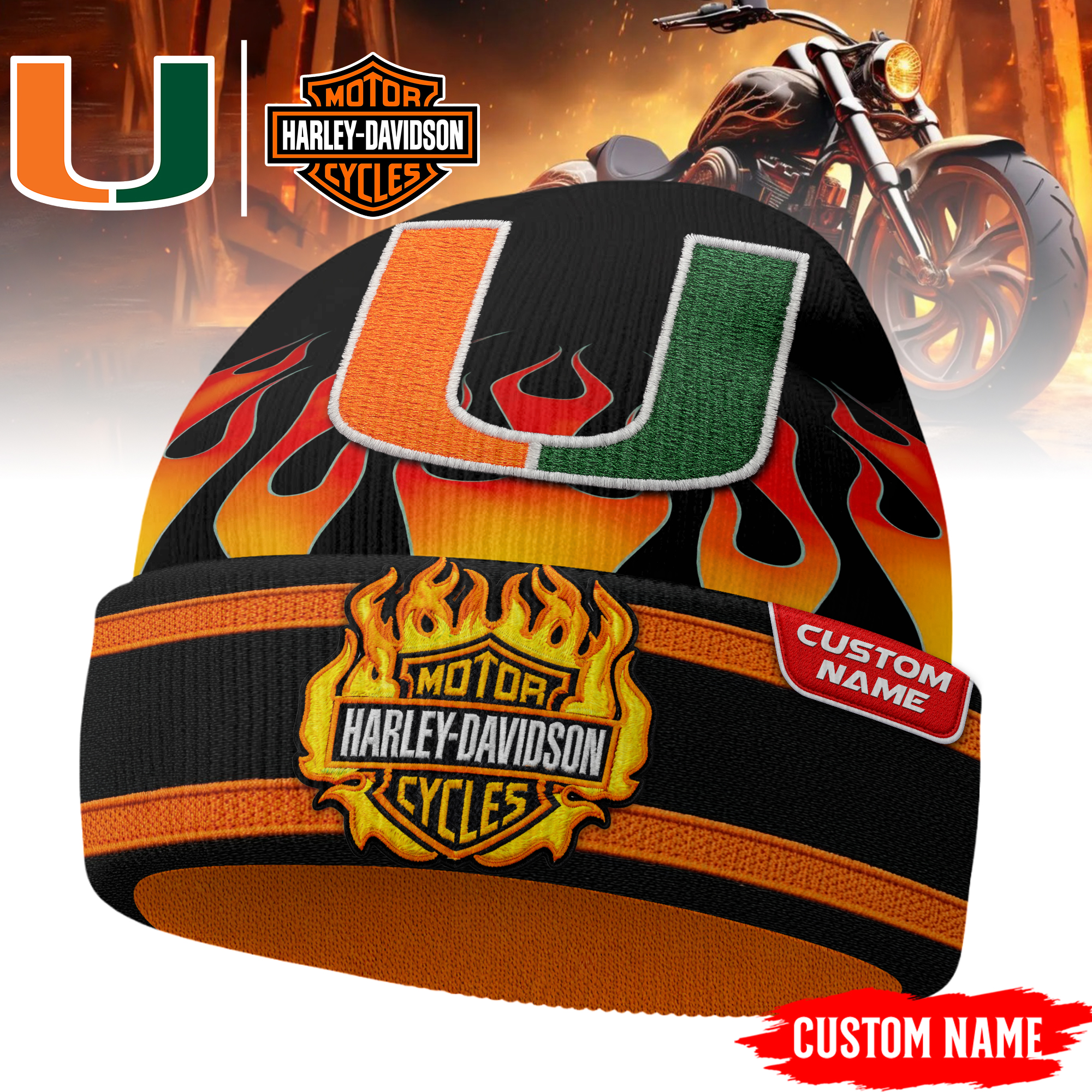 Miami Hurricanes | Premium NCAA Harley Davidson Beanie Hat TTH2105316 - Image 3