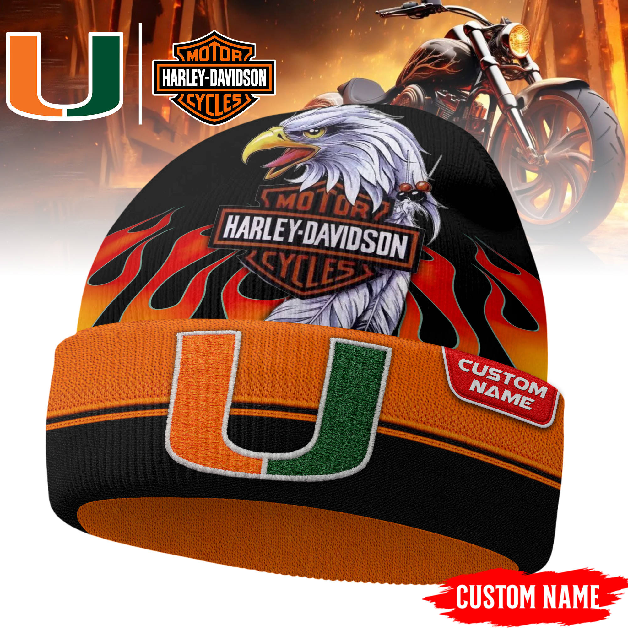 Miami Hurricanes | Premium NCAA Harley Davidson Beanie Hat TTH2105316 - Image 2