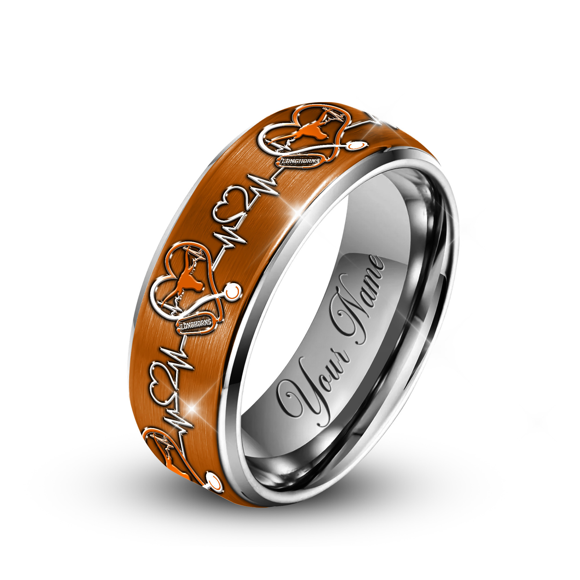 Texas Longhorns | Premium Silver Tungsten Nurse Ring – Perfect Gift For Fan TTH2105114 - Image 2