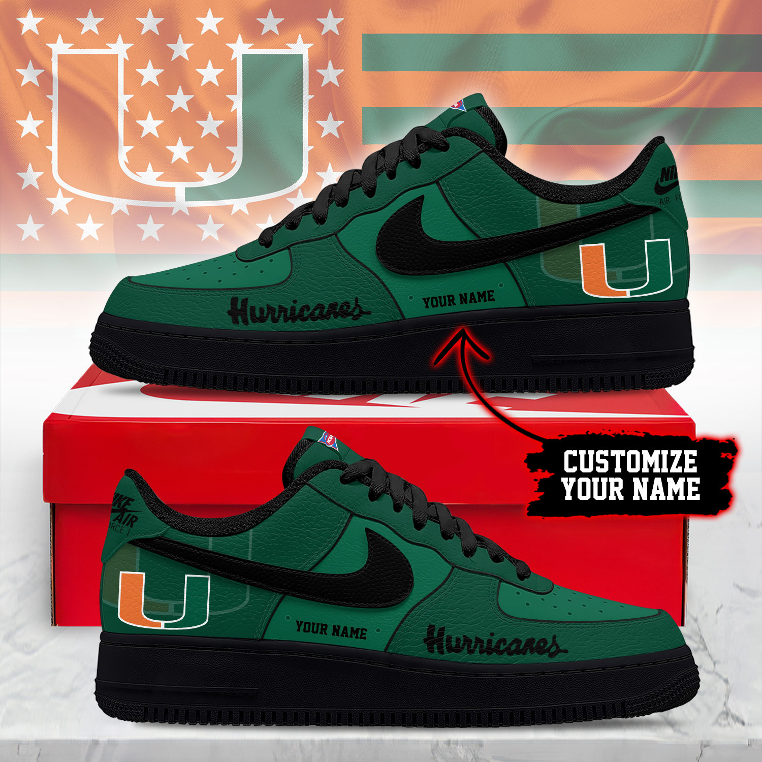 Miami Hurricanes x Premium NCAA Limited Edition Custom AF1 Shoes – Gift for Fans TTH190534 - Image 2