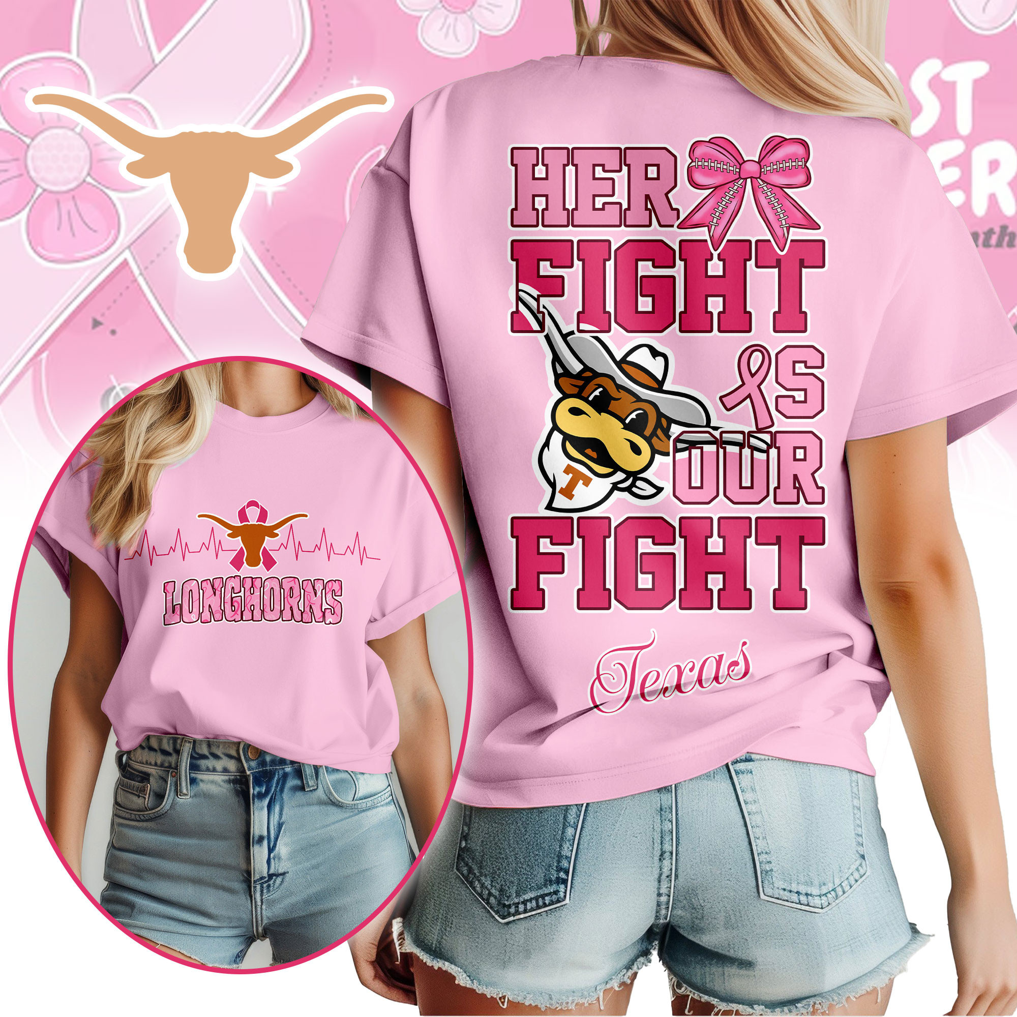 Texas Longhorns | Premium Her Fight Is Our Fight Women’s Shirt TTH2105364 - Image 2