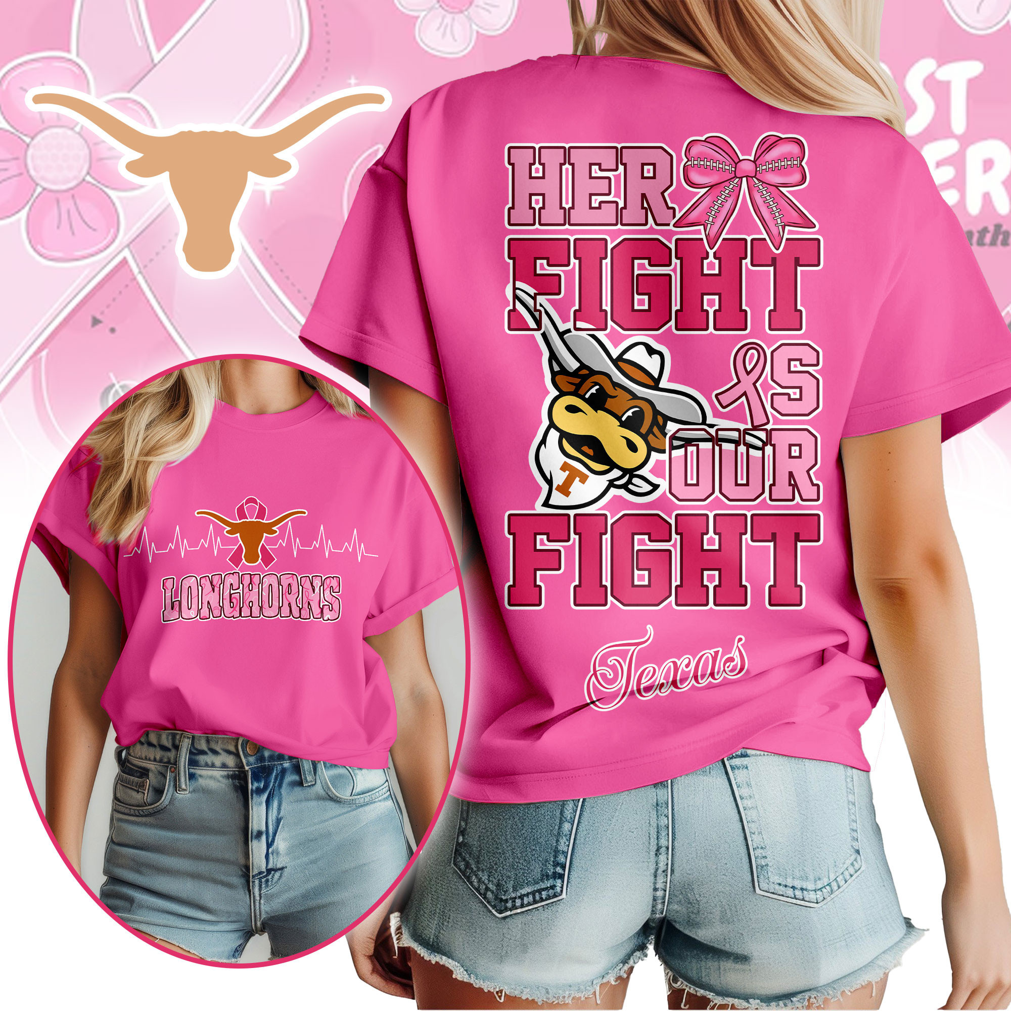 Texas Longhorns | Premium Her Fight Is Our Fight Women’s Shirt TTH2105364 - Image 3