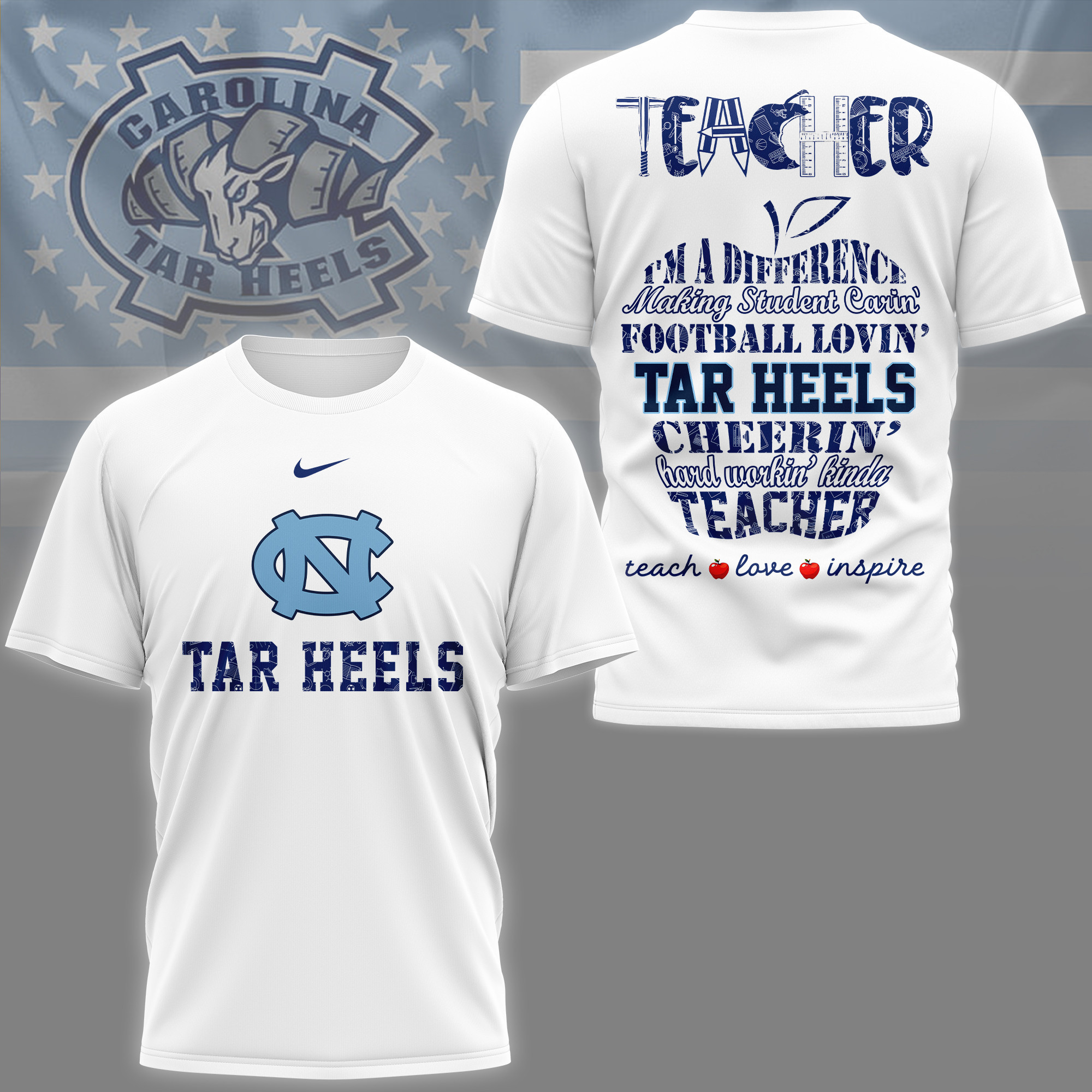 North Carolina Tar Heels | Premium Teacher Pride 3D Shirt TTH2105261