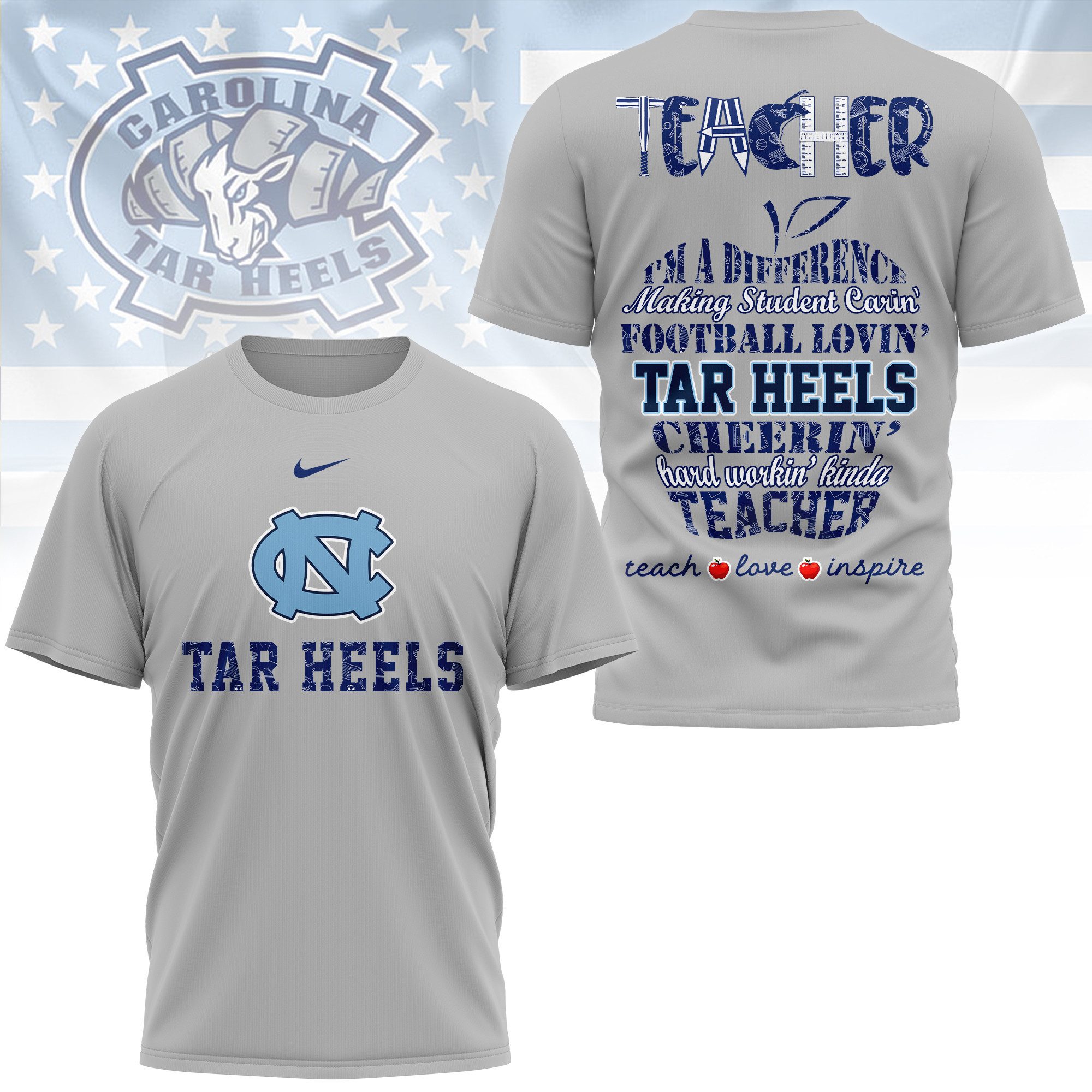 North Carolina Tar Heels | Premium Teacher Pride 3D Shirt TTH2105261 - Image 3