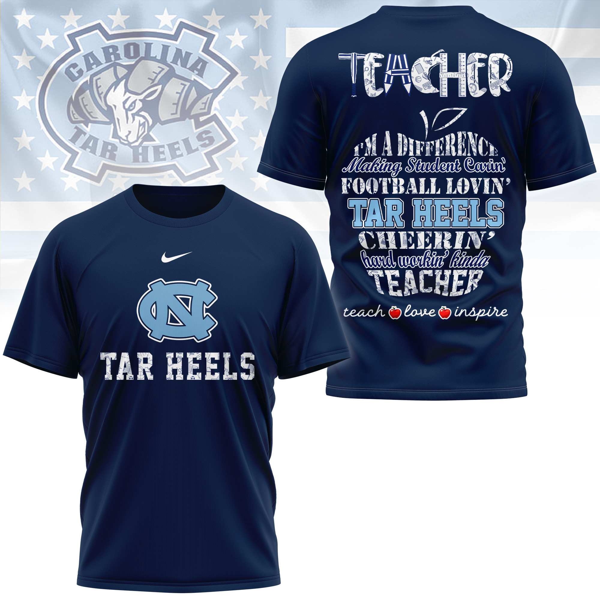 North Carolina Tar Heels | Premium Teacher Pride 3D Shirt TTH2105261 - Image 4