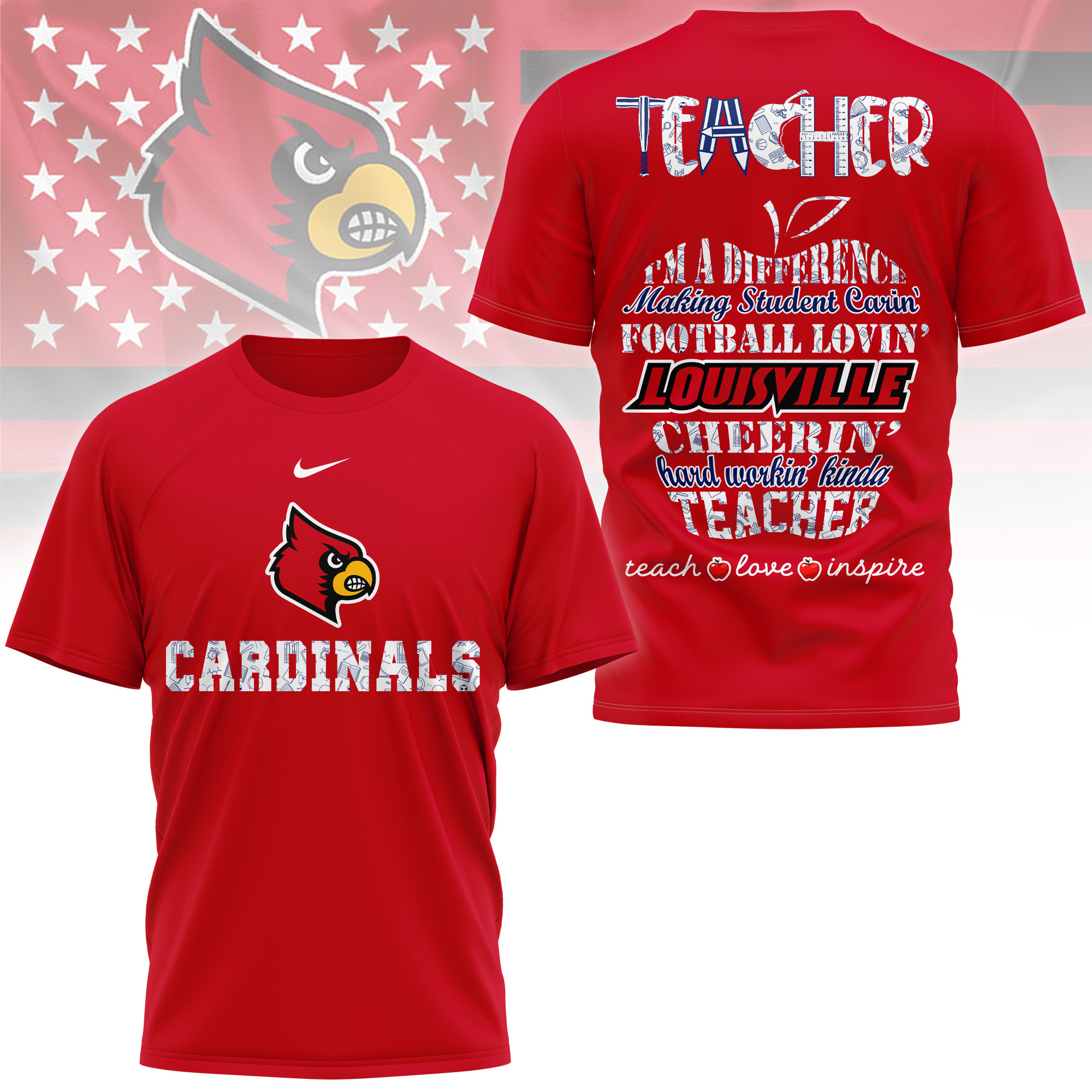 Louisville Cardinals | Premium Teacher Pride 3D Shirt TTH2105261 - Image 3