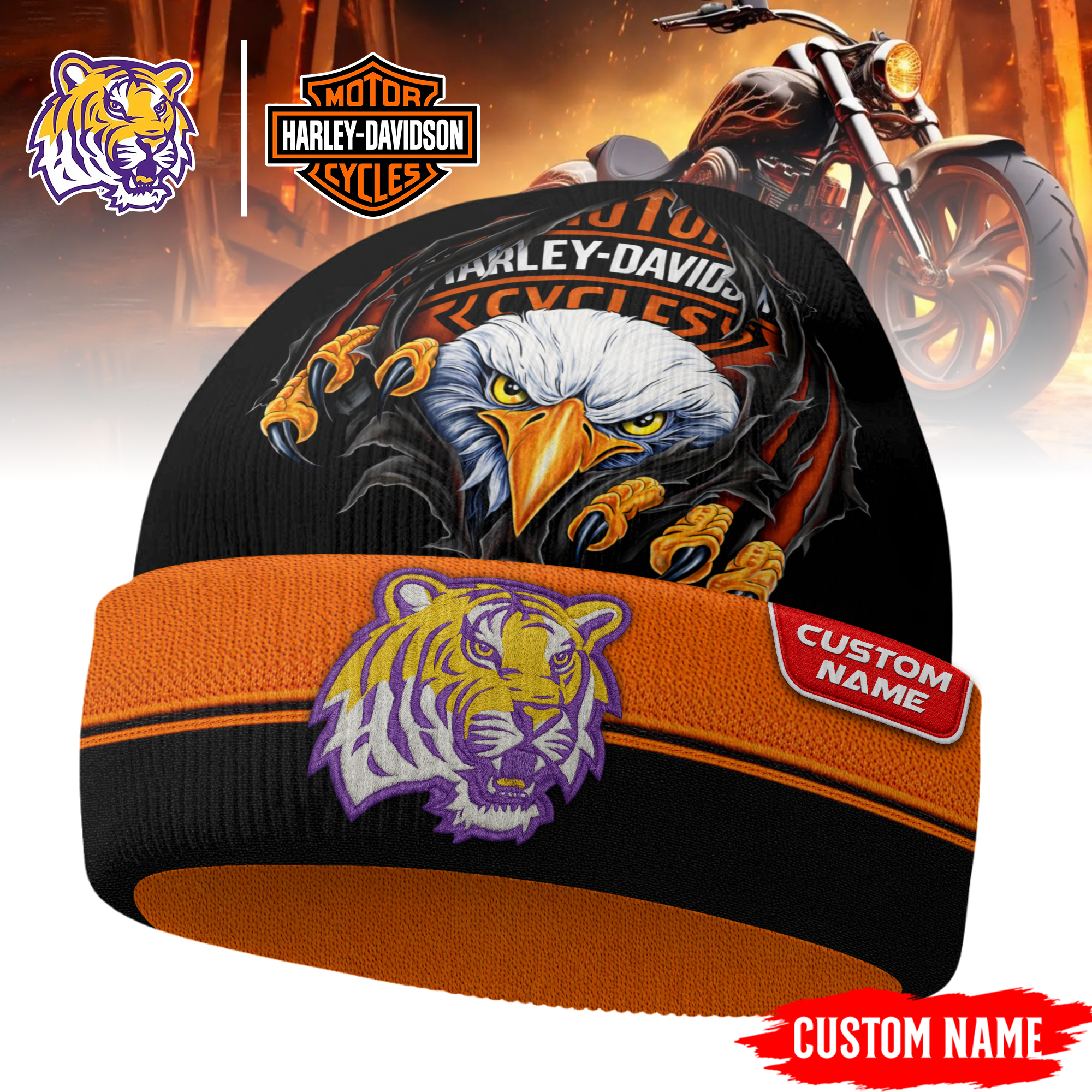 LSU Tigers | Premium NCAA Harley Davidson Beanie Hat TTH2105316