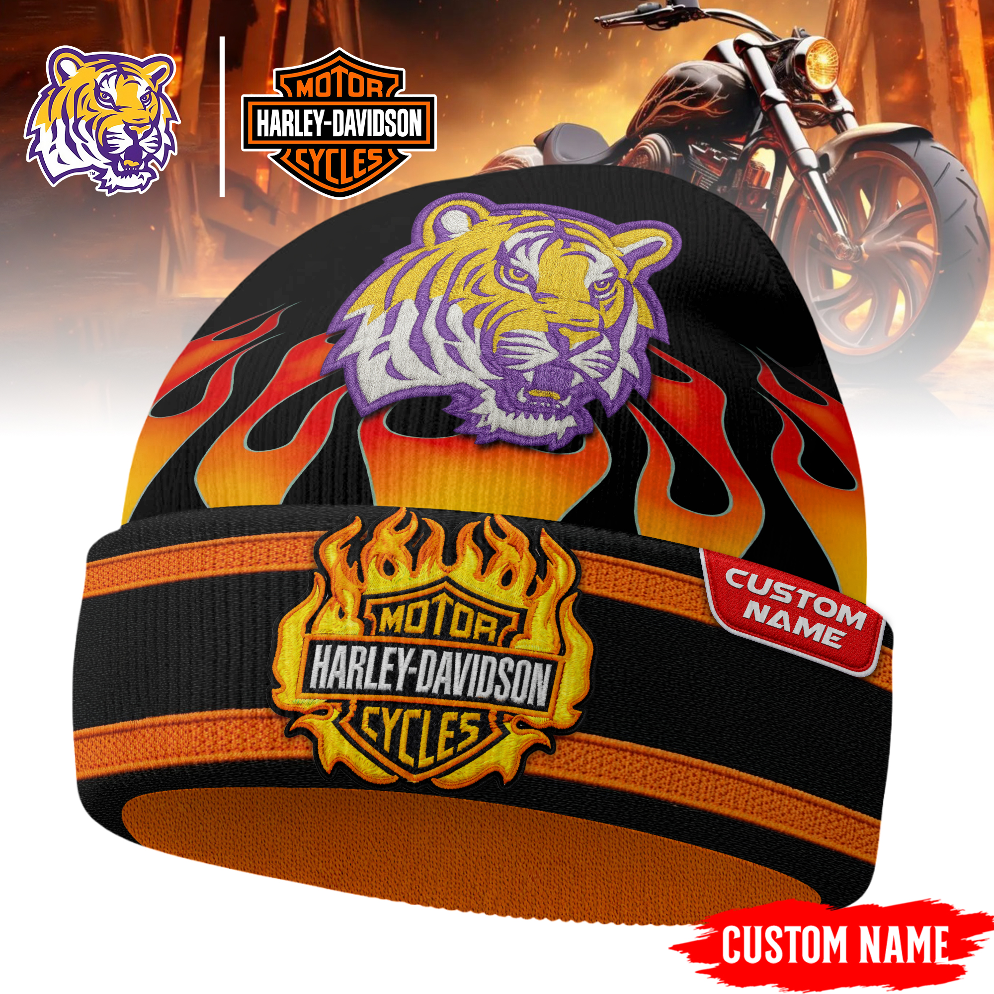LSU Tigers | Premium NCAA Harley Davidson Beanie Hat TTH2105316 - Image 3