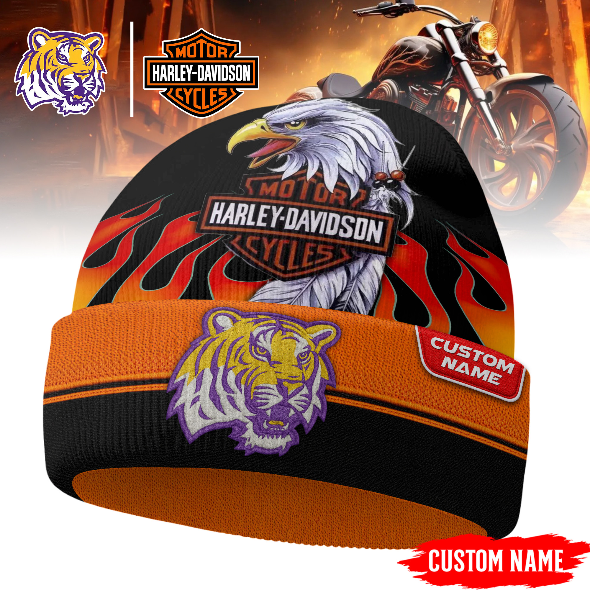 LSU Tigers | Premium NCAA Harley Davidson Beanie Hat TTH2105316 - Image 2