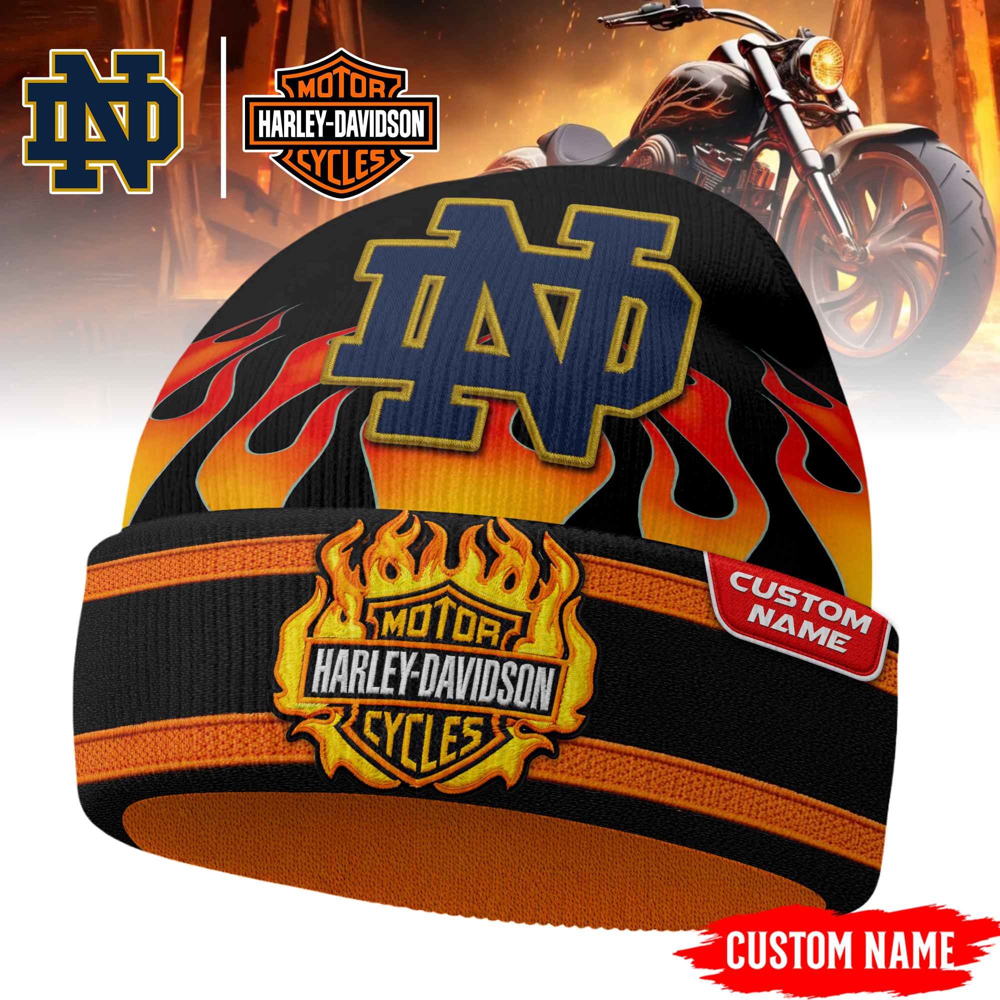 Notre Dame Fighting Irish | Premium NCAA Harley Davidson Beanie Hat TTH2105316 - Image 3