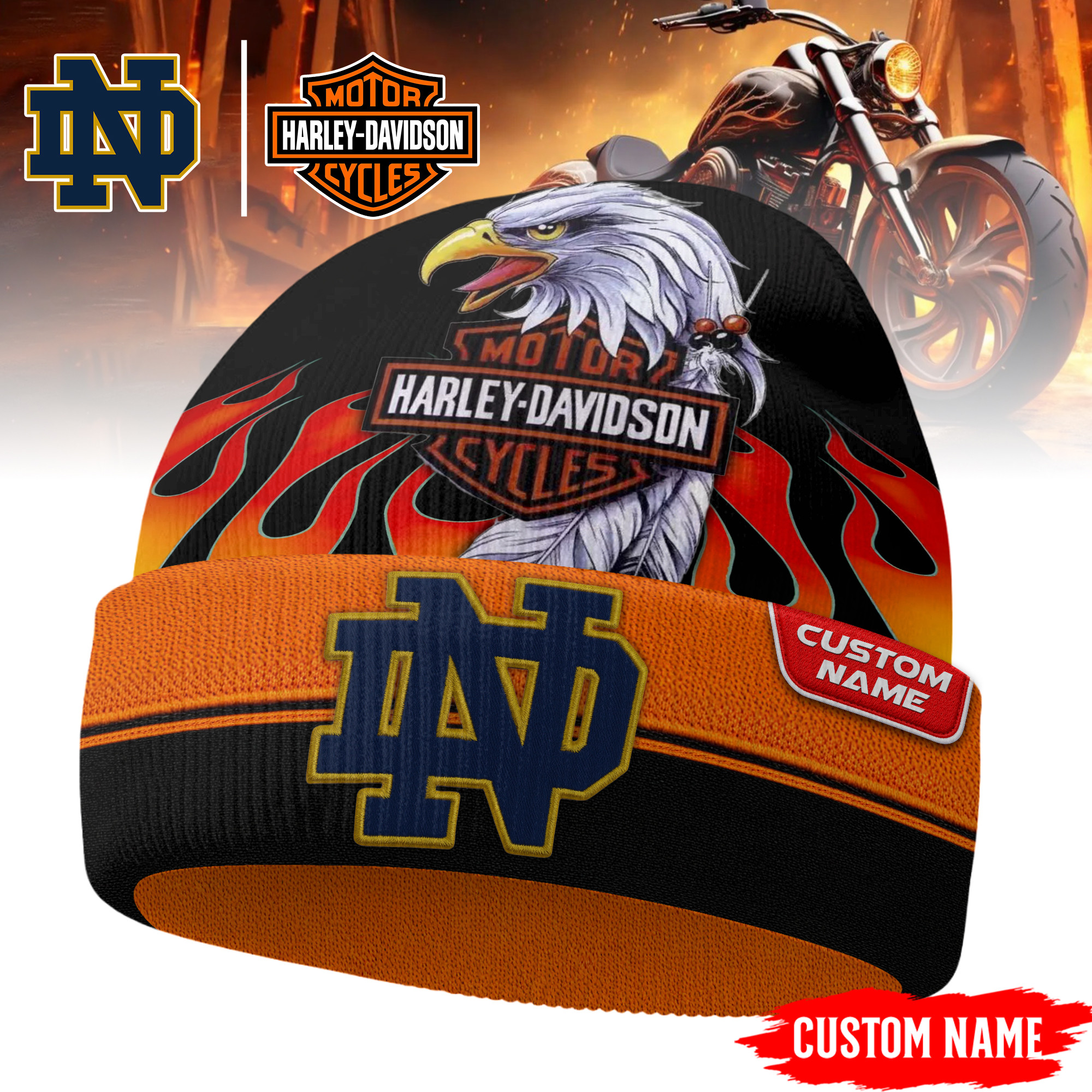Notre Dame Fighting Irish | Premium NCAA Harley Davidson Beanie Hat TTH2105316 - Image 2
